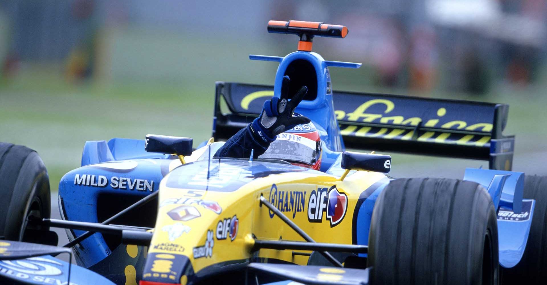 2005 San Marino Grand Prix
Imola, Italy. 22nd - 24th April 2005.
Race winner Fernando Alonso, Renault R25 (1st), celebrates.