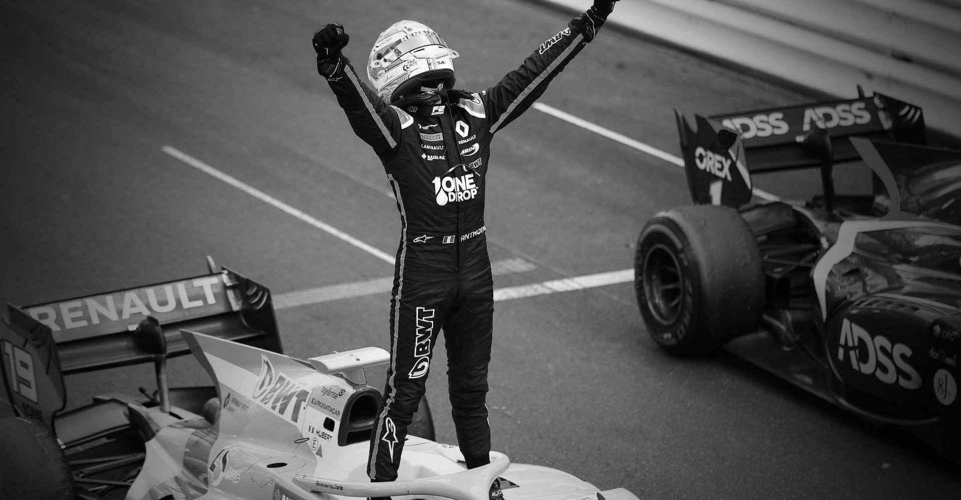 MONTE CARLO, MONACO - MAY 25: Race winner Anthoine Hubert (FRA, BWT ARDEN) celebrates in parc ferme during the Monaco at Monte Carlo on May 25, 2019 in Monte Carlo, Monaco. (Photo by Joe Portlock / LAT Images / FIA F2 Championship)