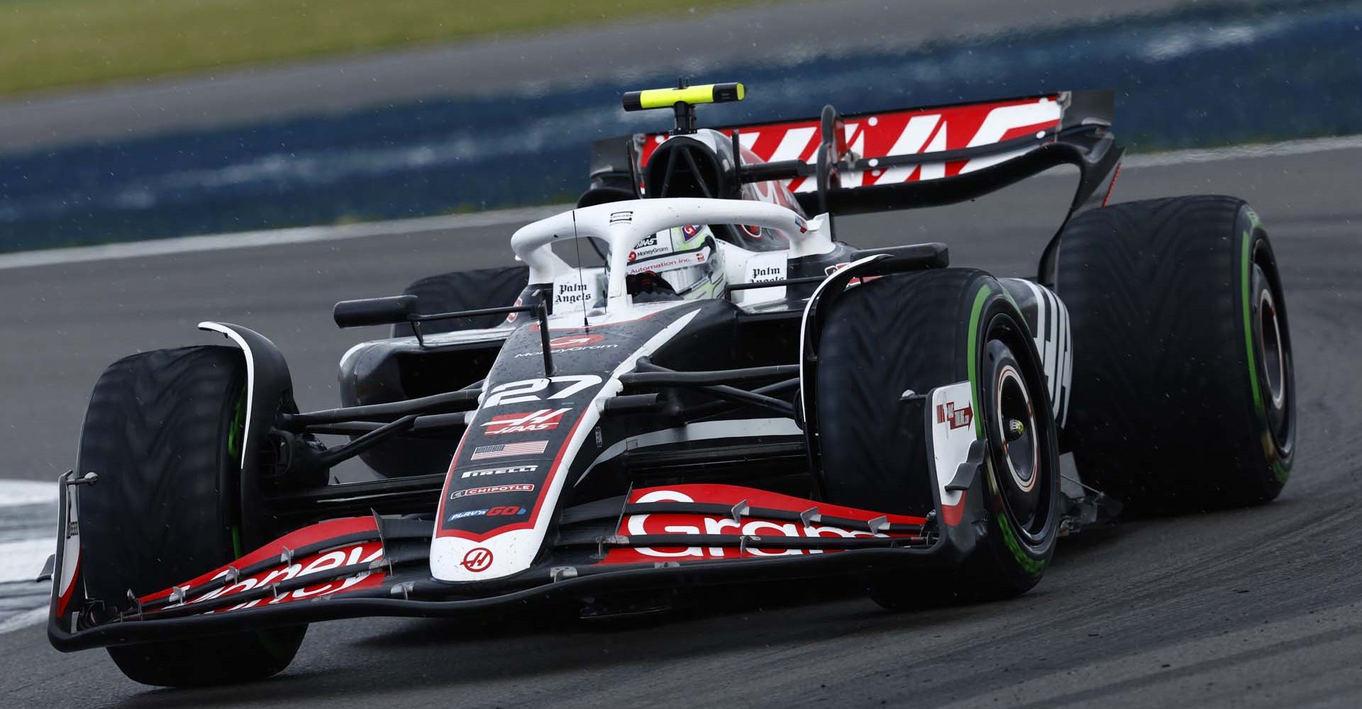 SILVERSTONE CIRCUIT, UNITED KINGDOM - JULY 07: Nico Hulkenberg, Haas VF-24 during the British GP at Silverstone Circuit on Sunday July 07, 2024 in Northamptonshire, United Kingdom. (Photo by Zak Mauger / LAT Images)