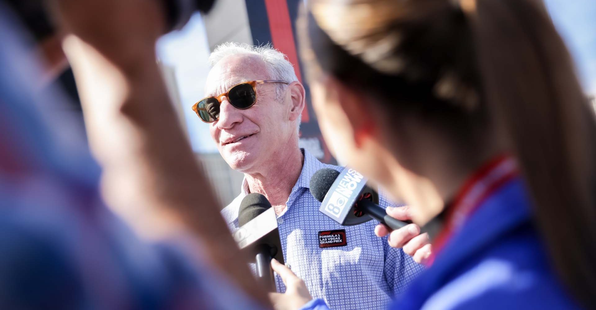 LAS VEGAS, NEVADA - NOVEMBER 05: Greg Maffei, Liberty Media President and CEO talks to the media at the start line during the Formula 1 Las Vegas Grand Prix 2023 launch party on November 05, 2022 on the Las Vegas Strip in Las Vegas, Nevada. (Photo by Greg Doherty - Formula 1/Formula 1 via Getty Images)