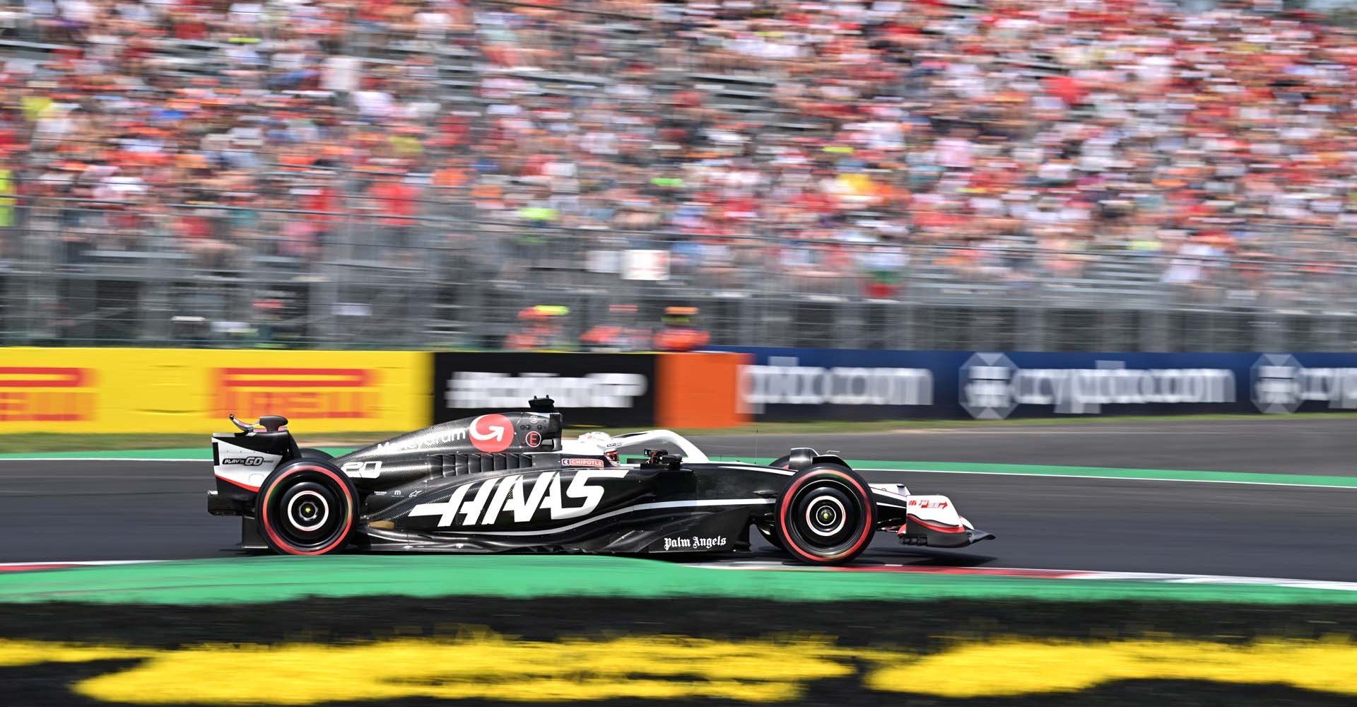 AUTODROMO NAZIONALE MONZA, ITALY - AUGUST 31: Kevin Magnussen, Haas VF-24 during the Italian GP at Autodromo Nazionale Monza on Saturday August 31, 2024 in Monza, Italy. (Photo by Simon Galloway / LAT Images)