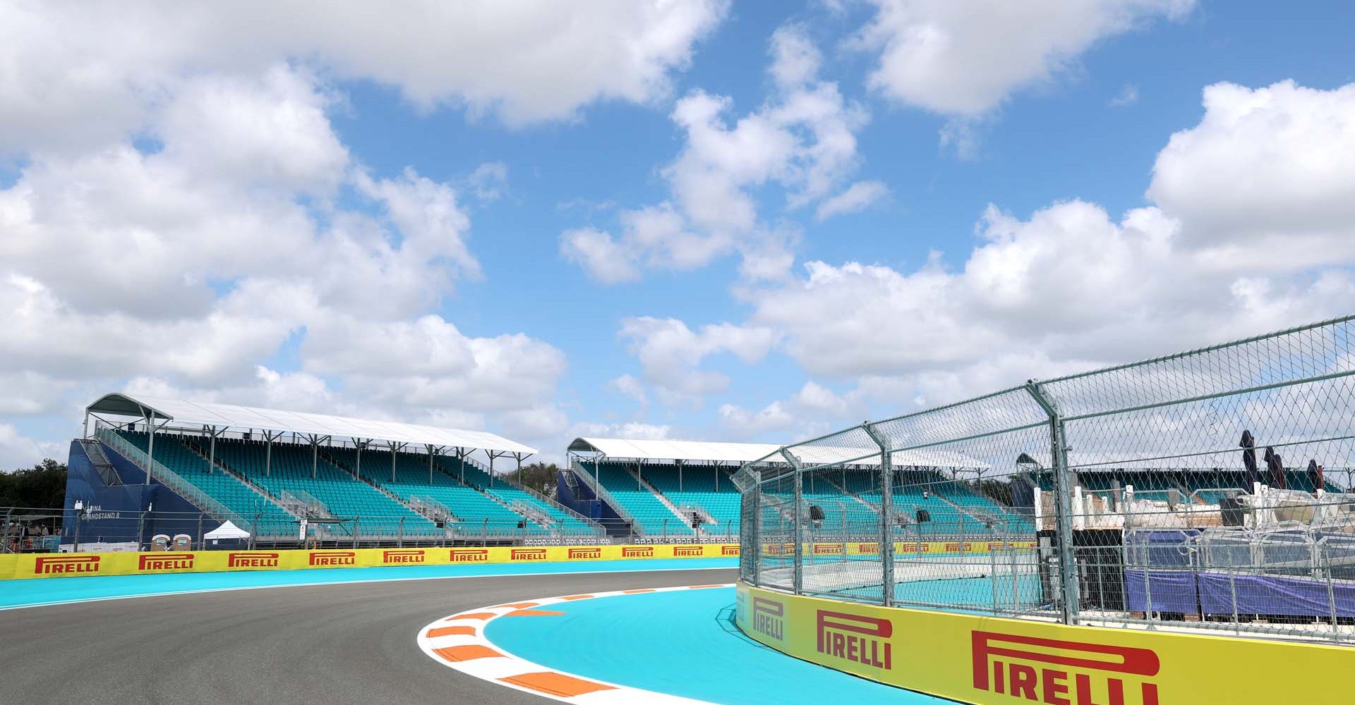 MIAMI, FLORIDA - MAY 01: Pirelli trackside sponsor advertising during previews ahead of the F1 Grand Prix of Miami at Miami International Autodrome on May 01, 2025 in Miami, Florida. (Photo by Steven Tee/LAT Images)