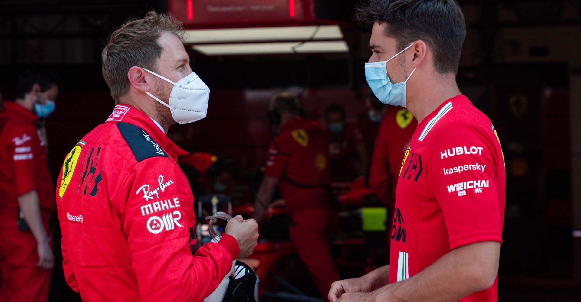 Sebastian Vettel Charles Leclerc masks, Ferrari, Mugello