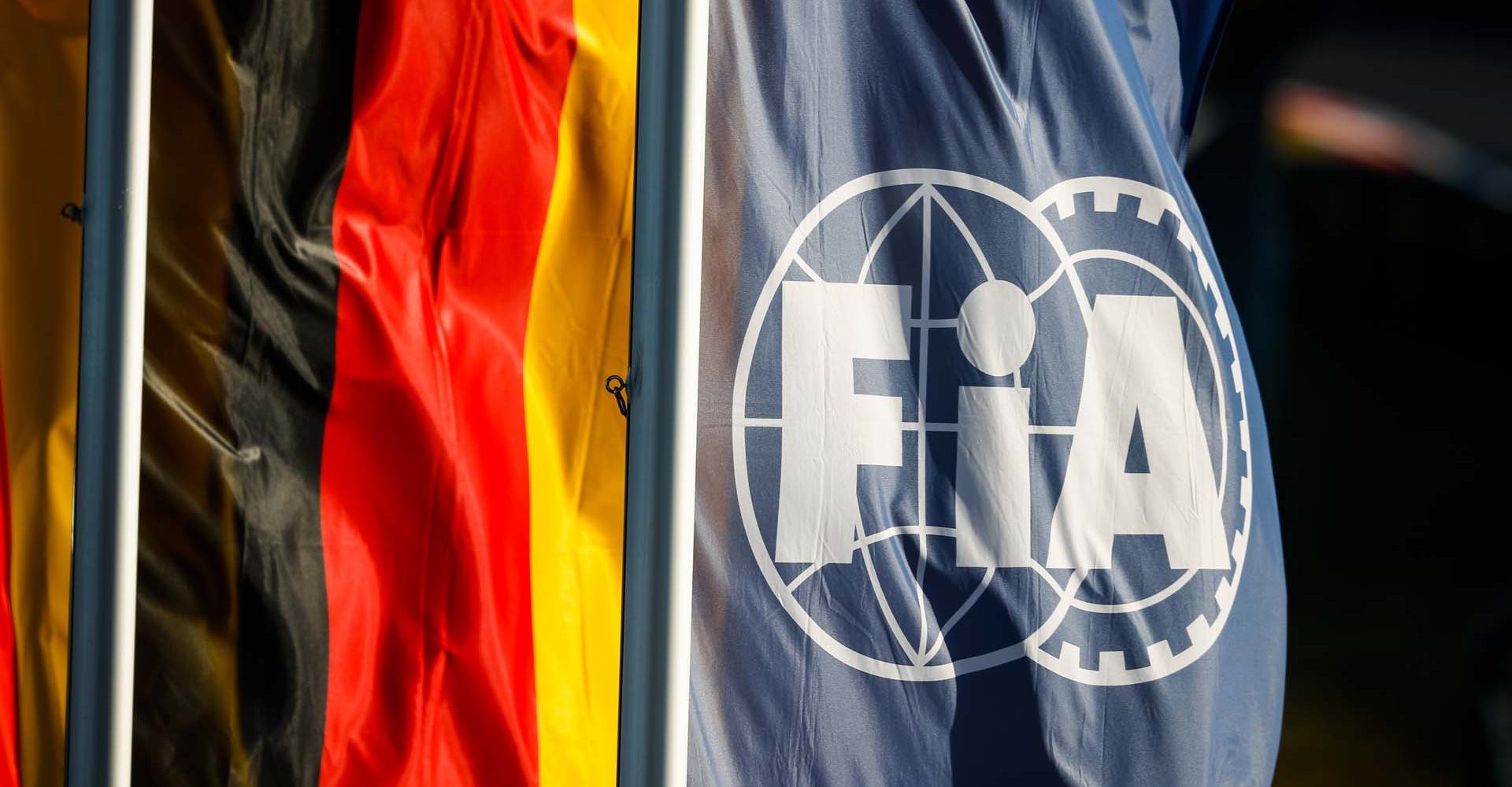 illustration FIA logo flag, drapeau during the Formula 1 Aramco Grosser Preis Der Eifel 2020, Eifel Grand Prix, from October 9 to 11, 2020 on the Nürburgring, in Nürburg, Germany - Photo Antonin Vincent / DPPI