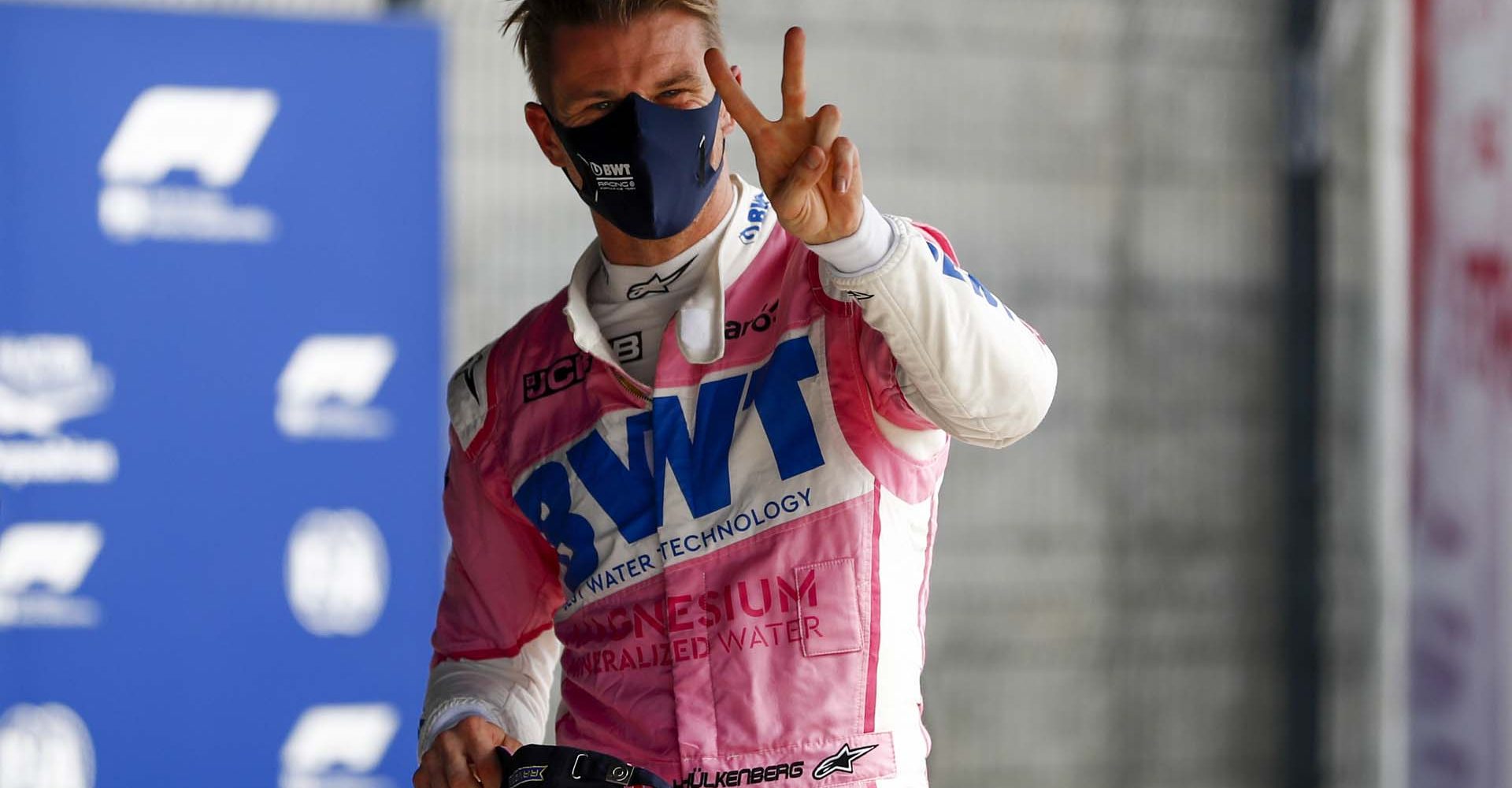 Nico Hülkenberg, Racing Point celebrates in Parc Ferme