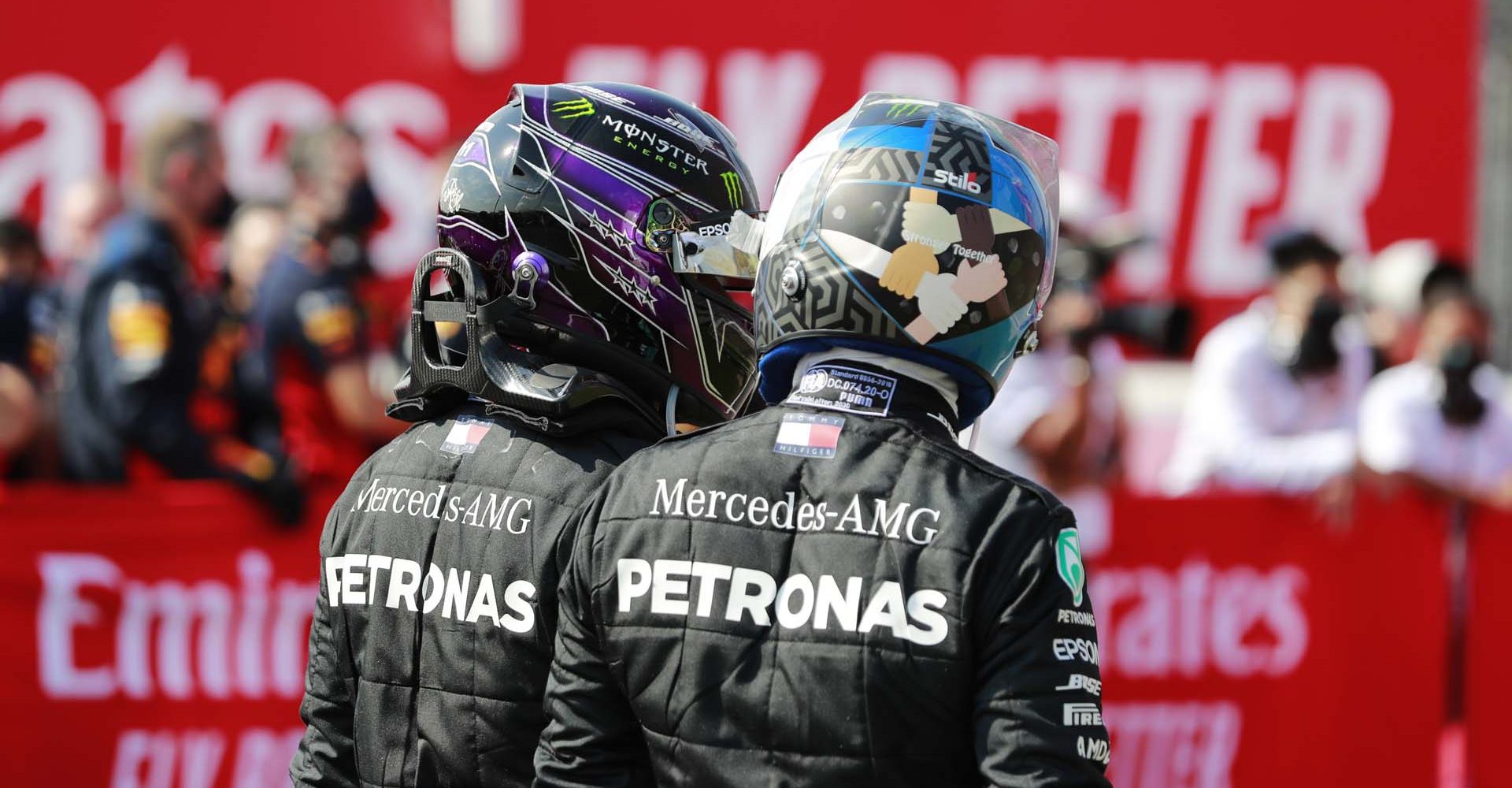 2020 70th Anniversary Grand Prix, Sunday - LAT Images Valtteri Bottas Mercedes Lewis Hamilton