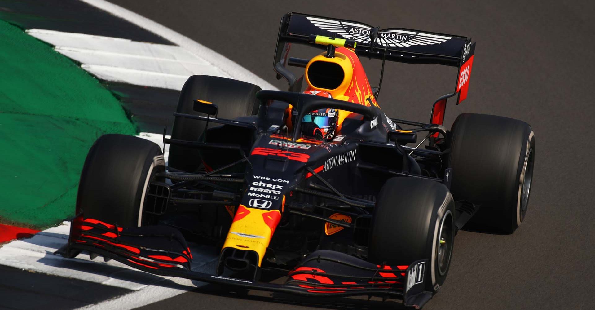 NORTHAMPTON, ENGLAND - AUGUST 09: Alexander Albon of Thailand driving the (23) Aston Martin Red Bull Racing RB16 on track during the F1 70th Anniversary Grand Prix at Silverstone on August 09, 2020 in Northampton, England. (Photo by Bryn Lennon/Getty Images)