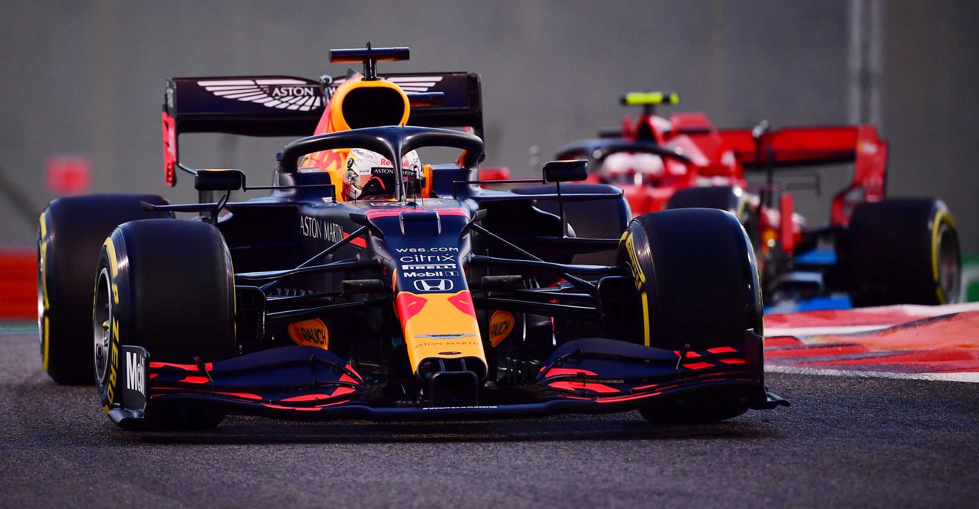 ABU DHABI, UNITED ARAB EMIRATES - DECEMBER 11: Max Verstappen of the Netherlands driving the (33) Aston Martin Red Bull Racing RB16 on track during practice ahead of the F1 Grand Prix of Abu Dhabi at Yas Marina Circuit on December 11, 2020 in Abu Dhabi, United Arab Emirates. (Photo by Giuseppe Cacace - Pool/Getty Images)