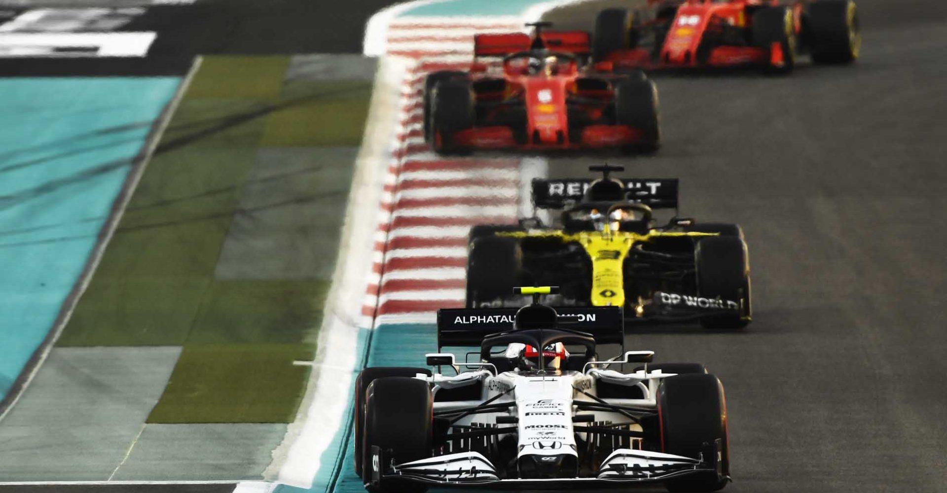 ABU DHABI, UNITED ARAB EMIRATES - DECEMBER 13: Pierre Gasly of France driving the (10) Scuderia AlphaTauri AT01 Honda during the F1 Grand Prix of Abu Dhabi at Yas Marina Circuit on December 13, 2020 in Abu Dhabi, United Arab Emirates. (Photo by Rudy Carezzevoli/Getty Images)