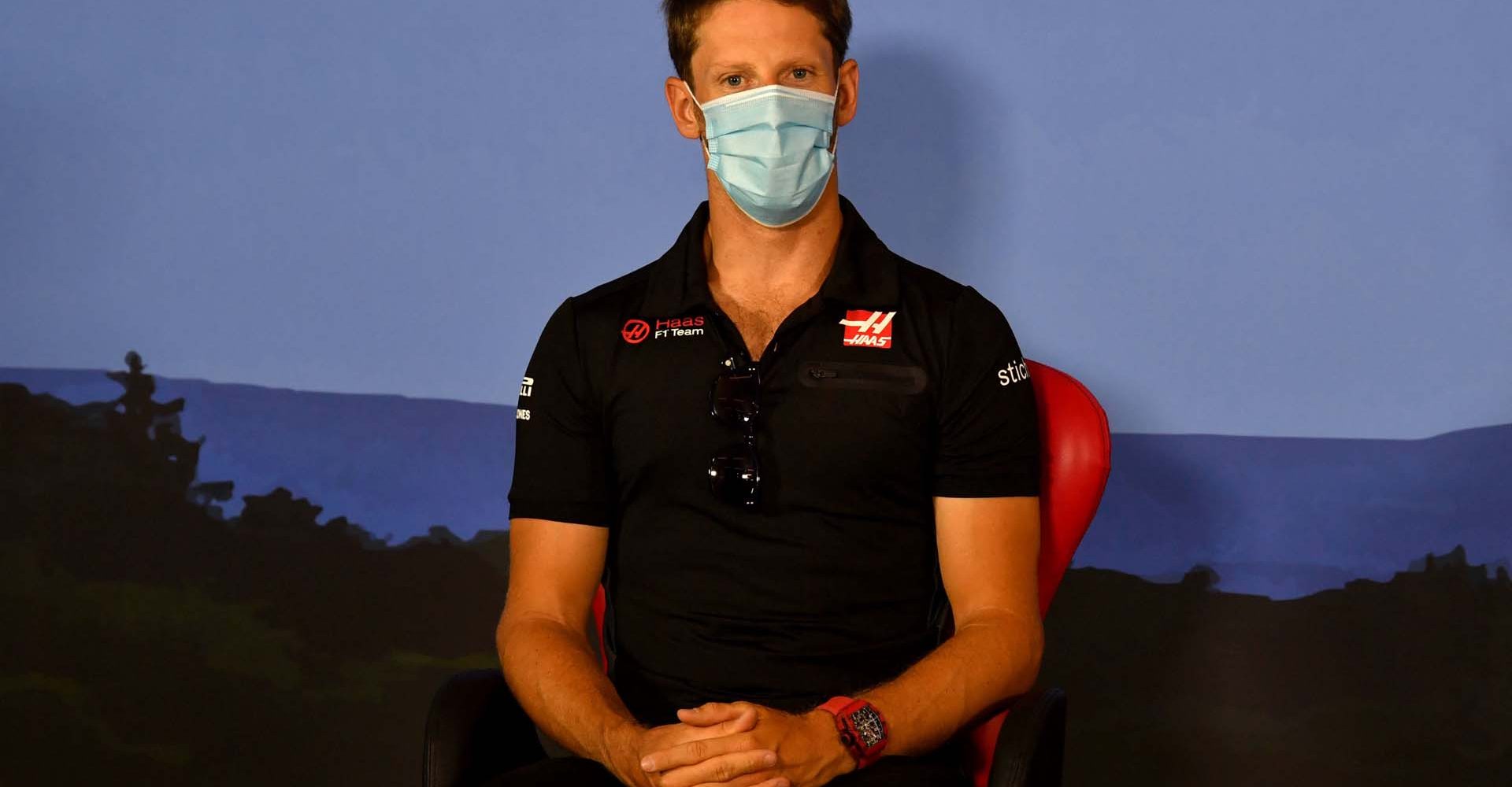 JULY 02: Romain Grosjean, Haas during the drivers press conference during the Austrian GP on Thursday July 02, 2020. (Photo by Mark Sutton / LAT Images)