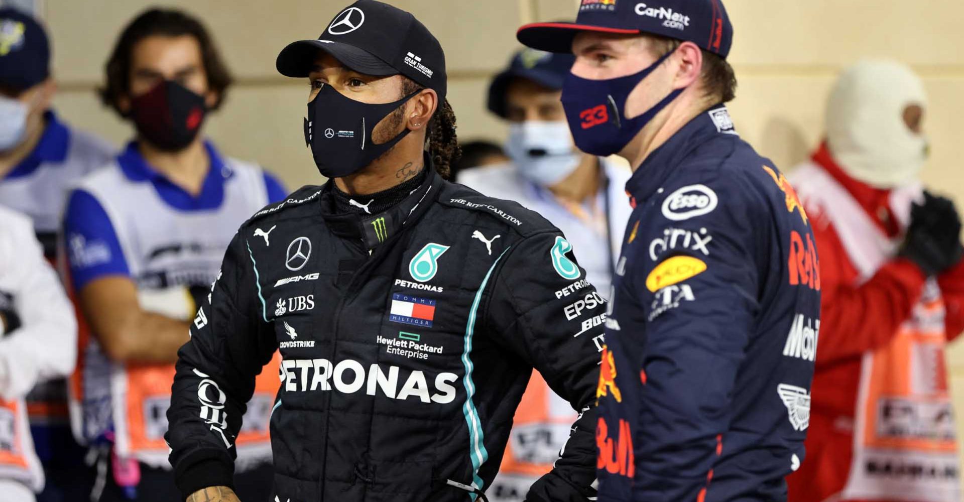 2020 Bahrain Grand Prix, Saturday - Steve Etherington Lewis Hamilton Mercedes Max Verstappen Red Bull