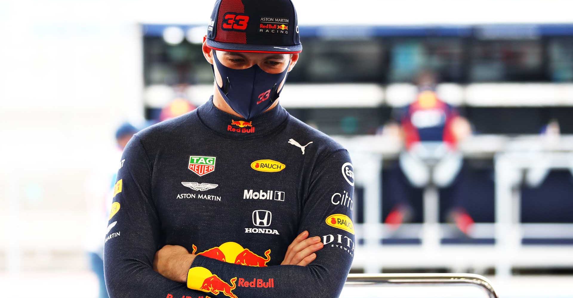 BAHRAIN, BAHRAIN - NOVEMBER 28: Max Verstappen of Netherlands and Red Bull Racing looks on in the garage during final practice ahead of the F1 Grand Prix of Bahrain at Bahrain International Circuit on November 28, 2020 in Bahrain, Bahrain. (Photo by Mark Thompson/Getty Images)