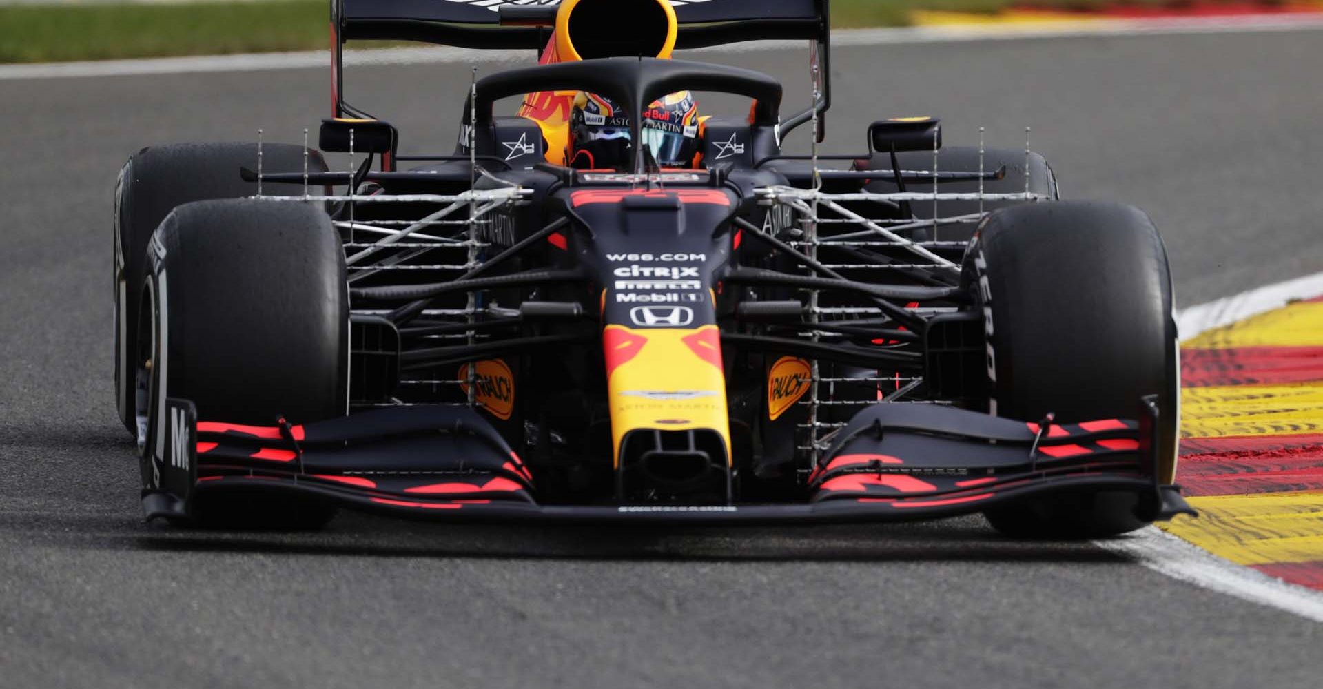 SPA, BELGIUM - AUGUST 28: Alexander Albon of Thailand driving the (23) Aston Martin Red Bull Racing RB16 on track during practice for the F1 Grand Prix of Belgium at Circuit de Spa-Francorchamps on August 28, 2020 in Spa, Belgium. (Photo by Stephanie Lecocq/Pool via Getty Images)