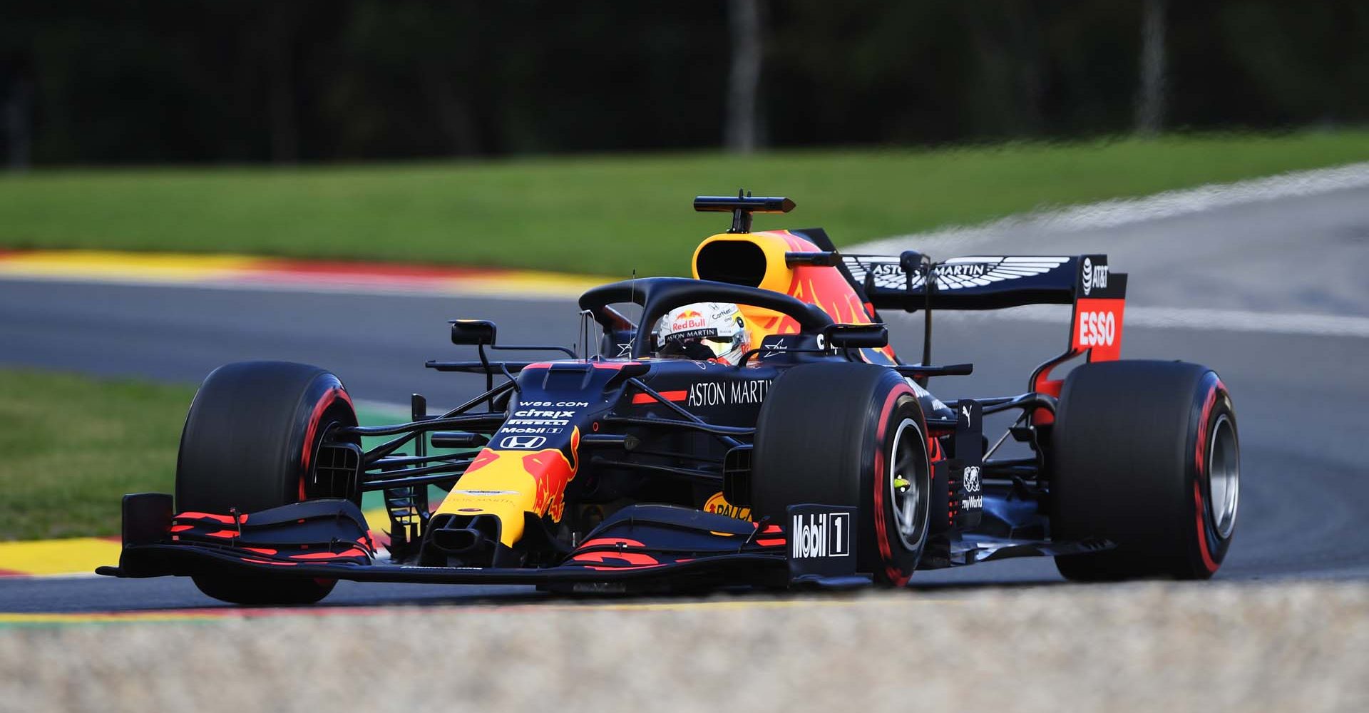 SPA, BELGIUM - AUGUST 29: Max Verstappen of the Netherlands driving the (33) Aston Martin Red Bull Racing RB16 drives during final practice for the F1 Grand Prix of Belgium at Circuit de Spa-Francorchamps on August 29, 2020 in Spa, Belgium. (Photo by Rudy Carezzevoli/Getty Images)