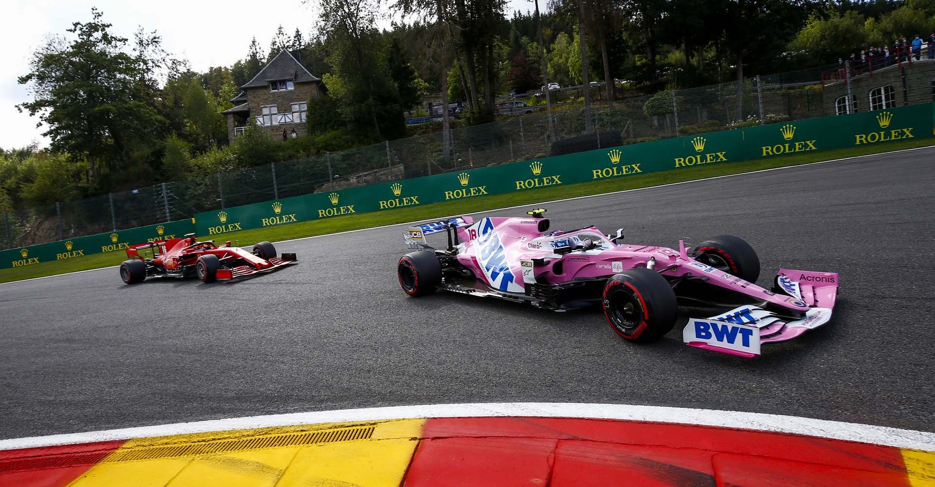 Lance Stroll, Racing Point RP20, leads Charles Leclerc, Ferrari SF1000