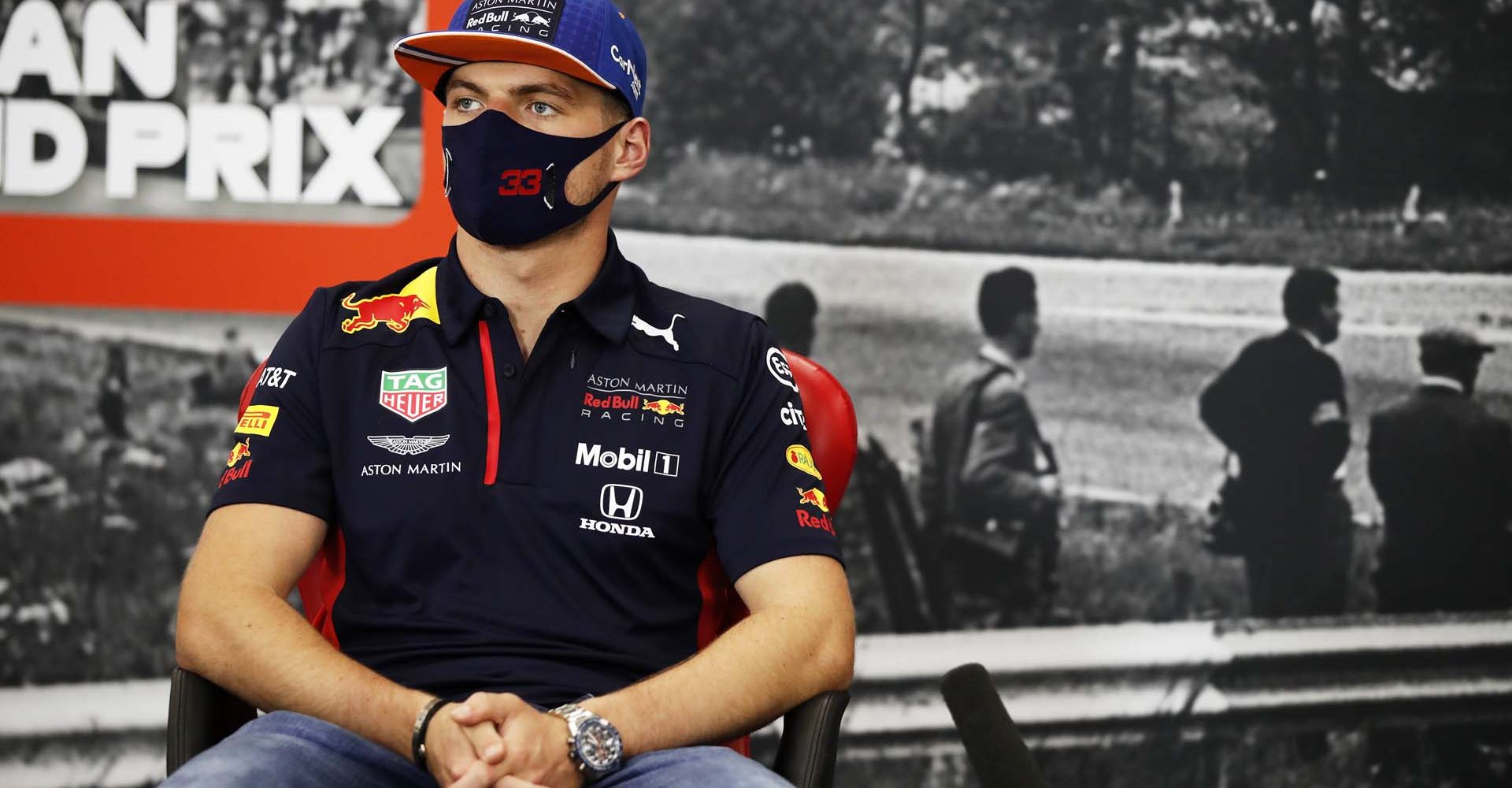 SPA, BELGIUM - AUGUST 27: Max Verstappen of Netherlands and Red Bull Racing talks in the Drivers Press Conference during previews ahead of the F1 Grand Prix of Belgium at Circuit de Spa-Francorchamps on August 27, 2020 in Spa, Belgium. (Photo by DPPI/Pool via Getty Images) // Getty Images / Red Bull Content Pool  // SI202008270280 // Usage for editorial use only //