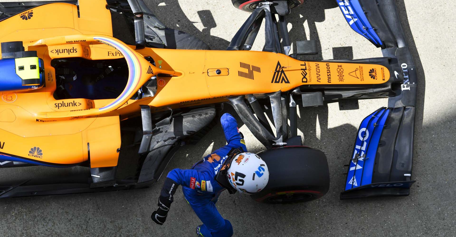 Lando Norris, McLaren MCL35, arrives in Parc Ferme after Qualifying