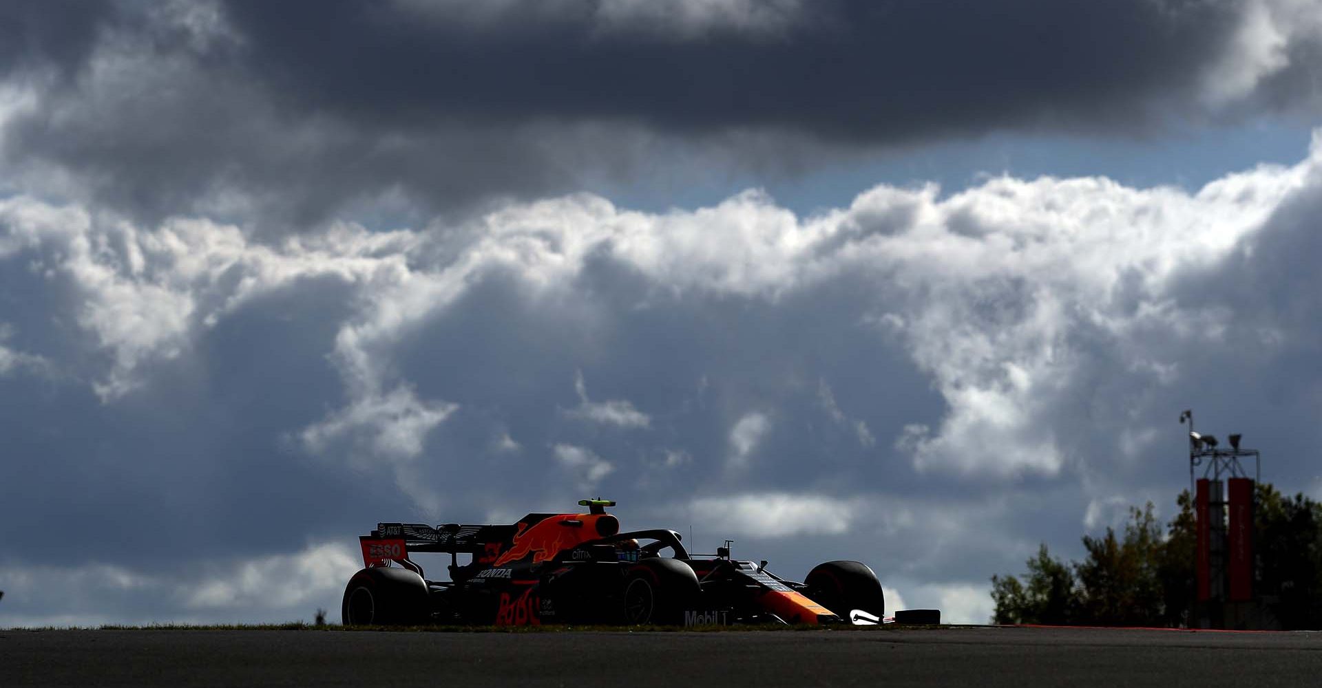 NUERBURG, GERMANY - OCTOBER 10: Alexander Albon of Thailand driving the (23) Aston Martin Red Bull Racing RB16 during final practice ahead of the F1 Eifel Grand Prix at Nuerburgring on October 10, 2020 in Nuerburg, Germany. (Photo by Bryn Lennon/Getty Images)