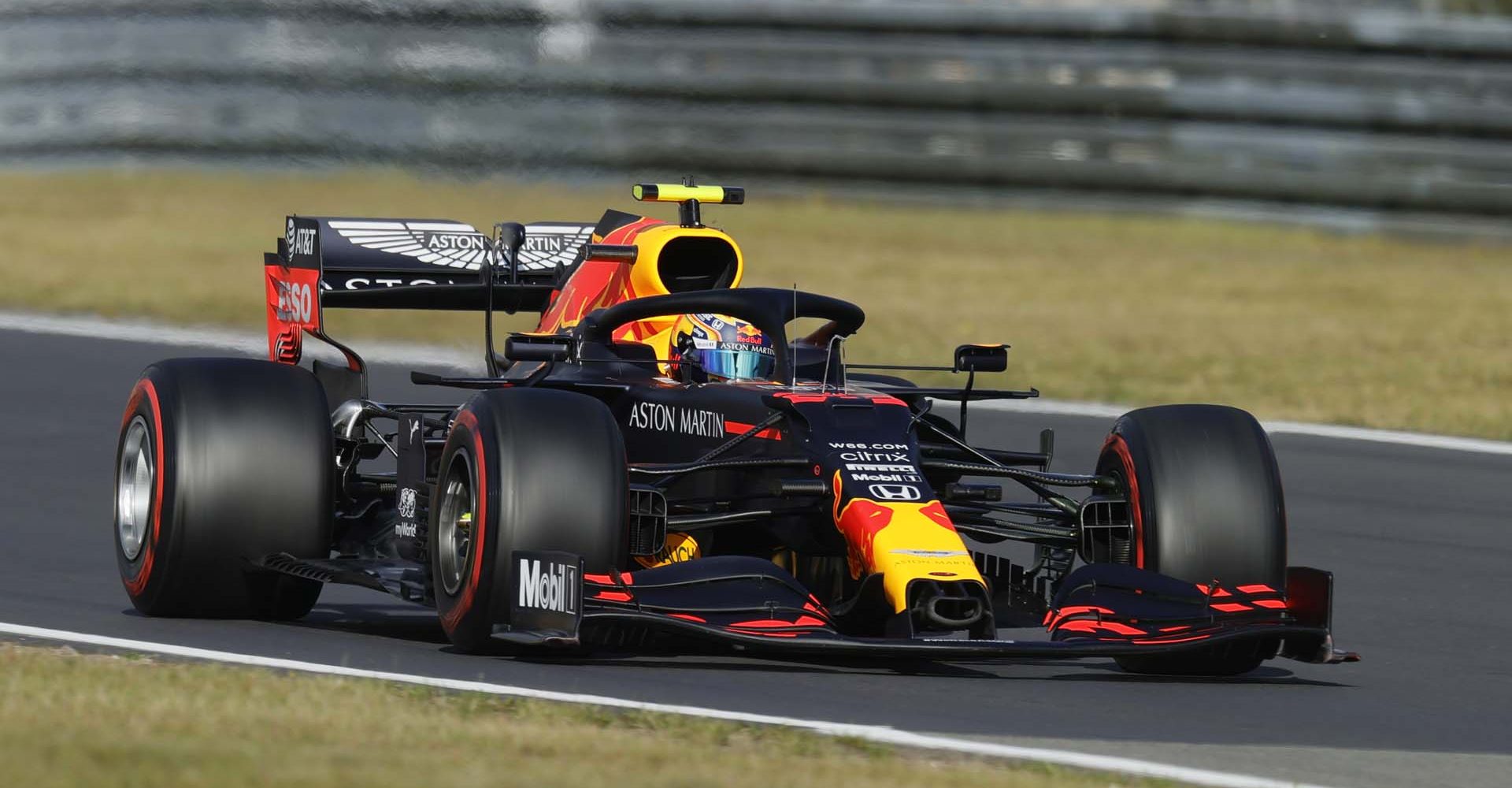 NUERBURG, GERMANY - OCTOBER 10: Alexander Albon of Thailand driving the (23) Aston Martin Red Bull Racing RB16 on track during qualifying ahead of the F1 Eifel Grand Prix at Nuerburgring on October 10, 2020 in Nuerburg, Germany. (Photo by Ronald Wittek - Pool/Getty Images)