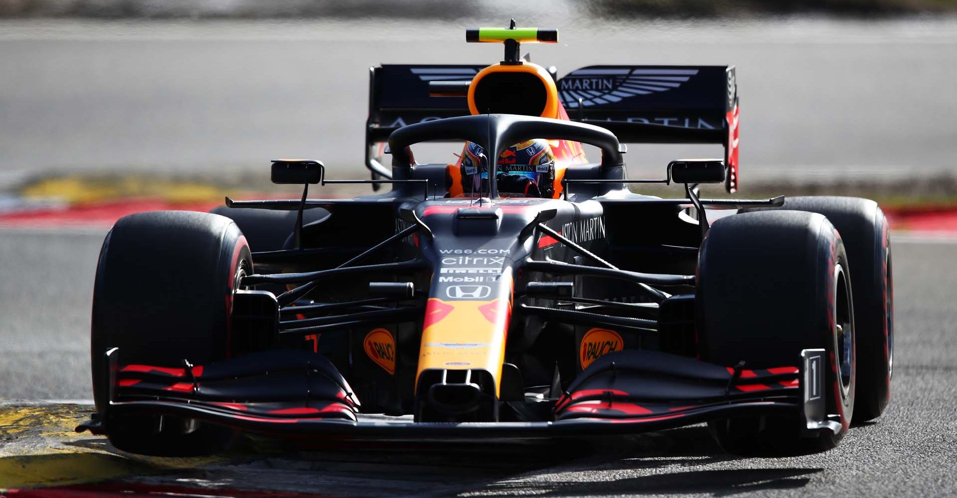 NUERBURG, GERMANY - OCTOBER 10: Alexander Albon of Thailand driving the (23) Aston Martin Red Bull Racing RB16 on track during qualifying ahead of the F1 Eifel Grand Prix at Nuerburgring on October 10, 2020 in Nuerburg, Germany. (Photo by Joe Portlock/Getty Images)