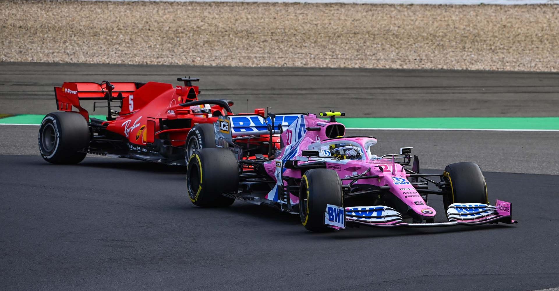 Nico Hülkenberg, Racing Point RP20, leads Sebastian Vettel, Ferrari SF1000