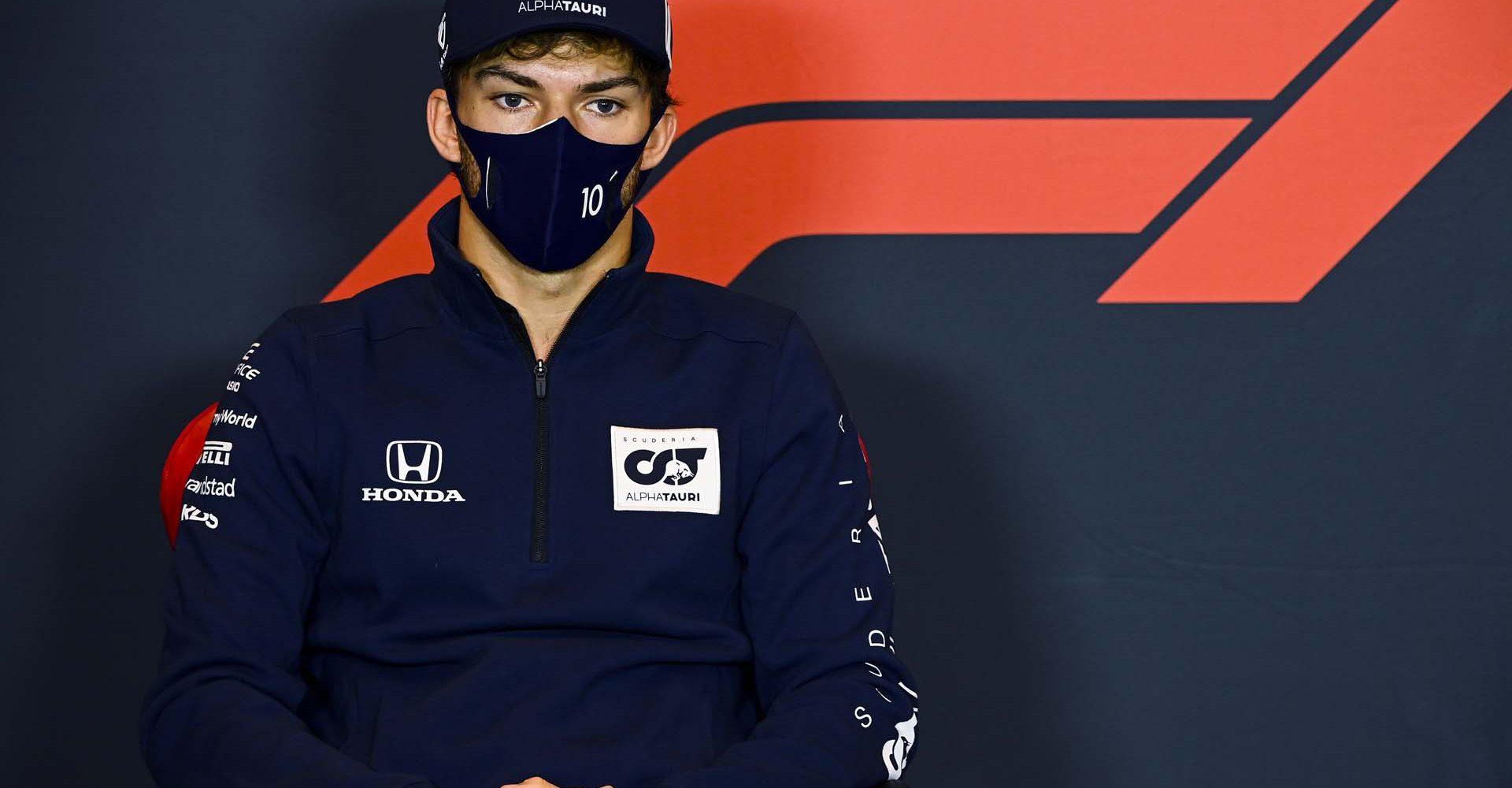 IMOLA, ITALY - OCTOBER 30: Pierre Gasly of France and Scuderia AlphaTauri talks in the Drivers Press Conference during previews ahead of the F1 Grand Prix of Emilia Romagna at Autodromo Enzo e Dino Ferrari on October 30, 2020 in Imola, Italy. (Photo by Mark Sutton - Pool/Getty Images)