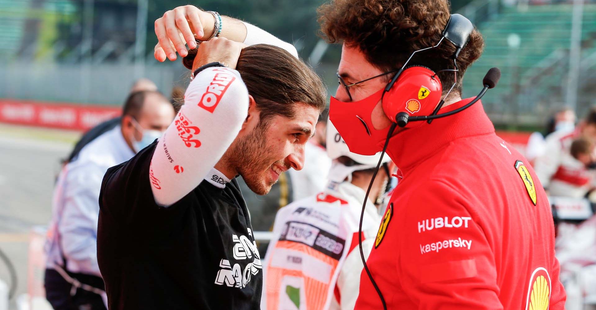 GIOVINAZZI Antonio (ita), Alfa Romeo Racing ORLEN C39, BINOTTO Mattia (ita), Team Principal & Technical Director of the Scuderia Ferrari, GIOVINAZZI Antonio (ita), Alfa Romeo Racing ORLEN C39, portrait during the Formula 1 Emirates Gran Premio Dell'emilia Romagna 2020, Emilia Romagna Grand Prix, from October 31 to November 1, 2020 on the Autodromo Internazionale Enzo e Dino Ferrari, in Imola, Italy - Photo Antonin Vincent / DPPI