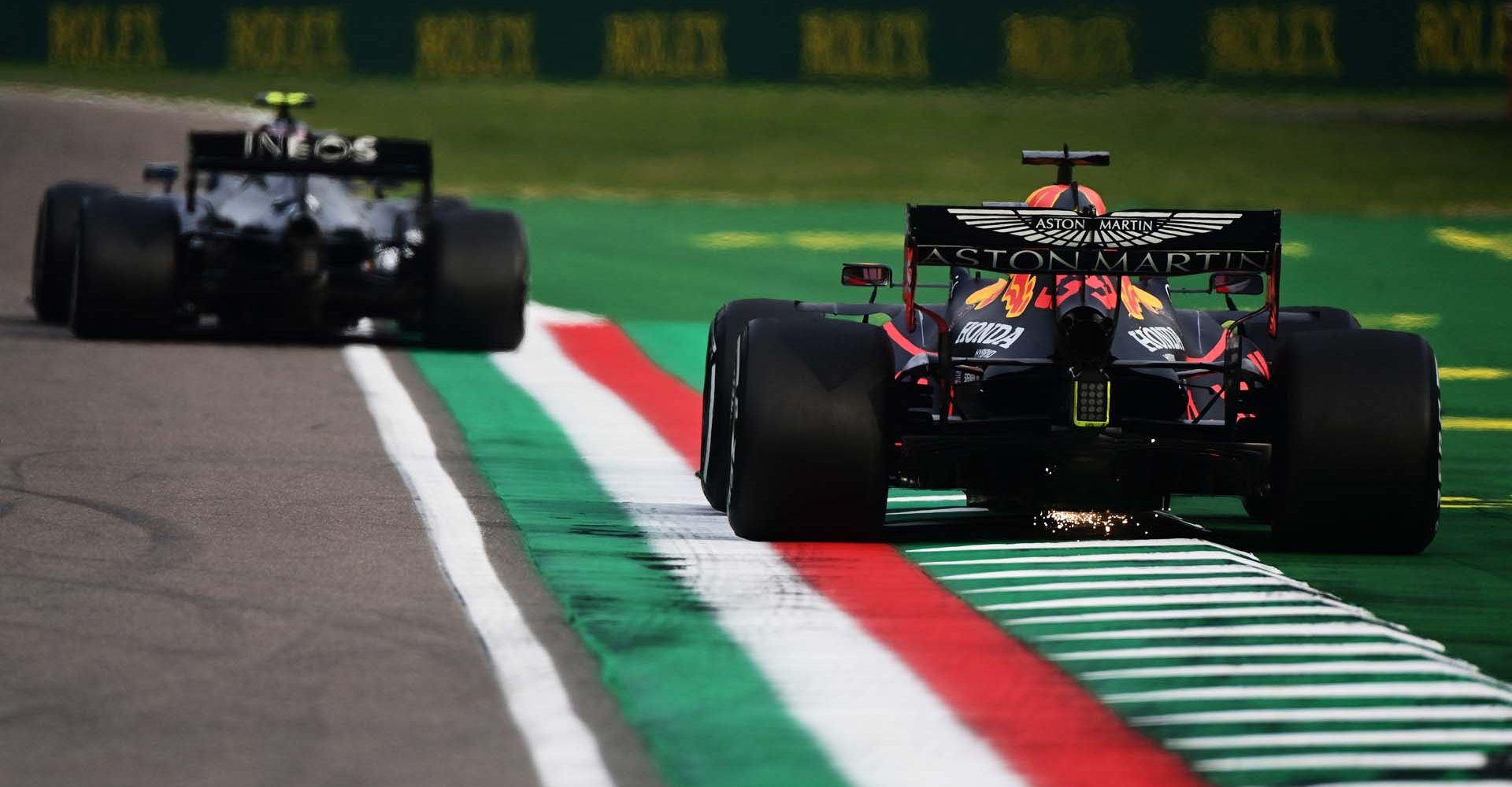 IMOLA, ITALY - NOVEMBER 01: Max Verstappen of the Netherlands driving the (33) Aston Martin Red Bull Racing RB16 on track during the F1 Grand Prix of Emilia Romagna at Autodromo Enzo e Dino Ferrari on November 01, 2020 in Imola, Italy. (Photo by Miguel Medina - Pool/Getty Images)