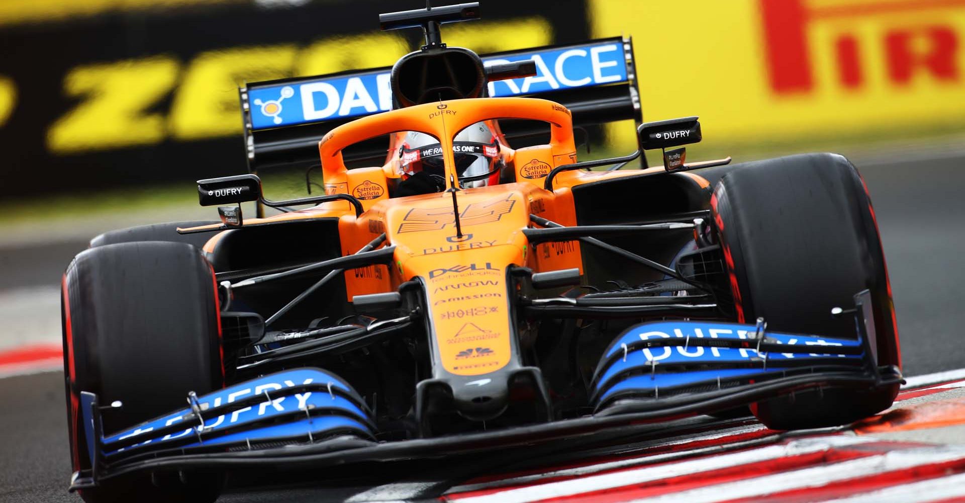 BUDAPEST, HUNGARY - JULY 18: Carlos Sainz of Spain driving the (55) McLaren F1 Team MCL35 Renault on track during final practice for the F1 Grand Prix of Hungary at Hungaroring on July 18, 2020 in Budapest, Hungary. (Photo by Mark Thompson/Getty Images)