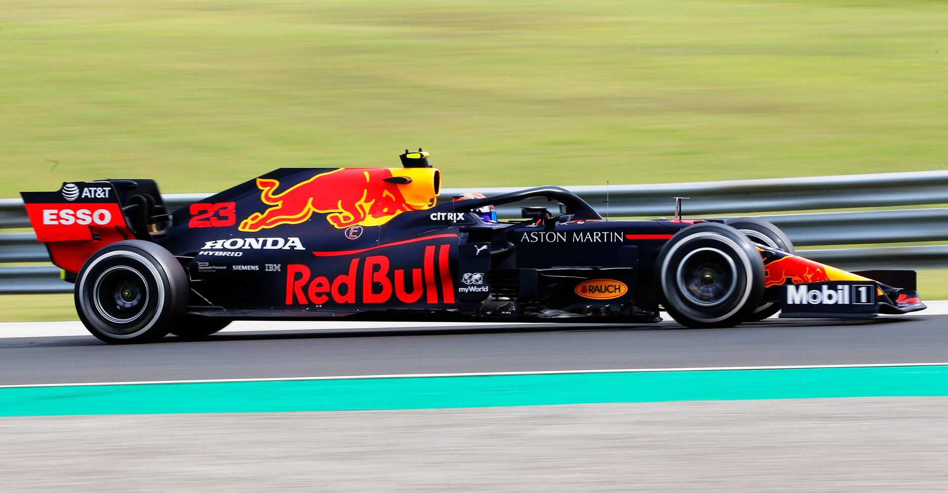 BUDAPEST, HUNGARY - JULY 19: Alexander Albon of Thailand driving the (23) Aston Martin Red Bull Racing RB16 on track during the Formula One Grand Prix of Hungary at Hungaroring on July 19, 2020 in Budapest, Hungary. (Photo by Darko Bandic/Pool via Getty Images) // Getty Images / Red Bull Content Pool  // AP-24P72URU92111 // Usage for editorial use only //