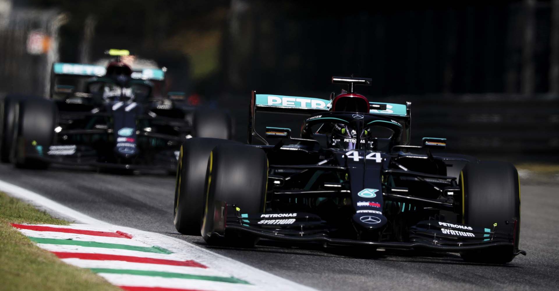 2020 Italian Grand Prix, Friday - LAT Images Lewis Hamilton Mercedes followed by Valtteri Bottas