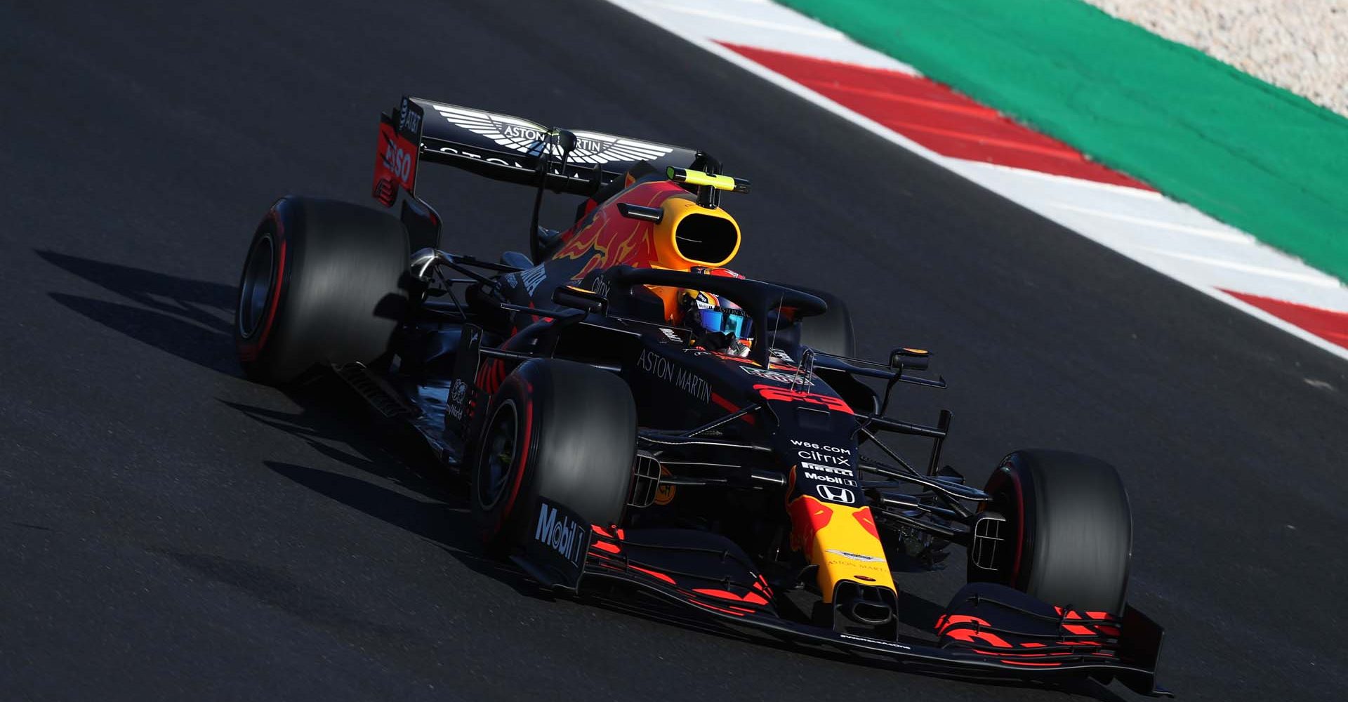 PORTIMAO, PORTUGAL - OCTOBER 23: Alexander Albon of Thailand driving the (23) Aston Martin Red Bull Racing RB16 on track during practice ahead of the F1 Grand Prix of Portugal at Autodromo Internacional do Algarve on October 23, 2020 in Portimao, Portugal. (Photo by Jose Sena Goulao - Pool/Getty Images)