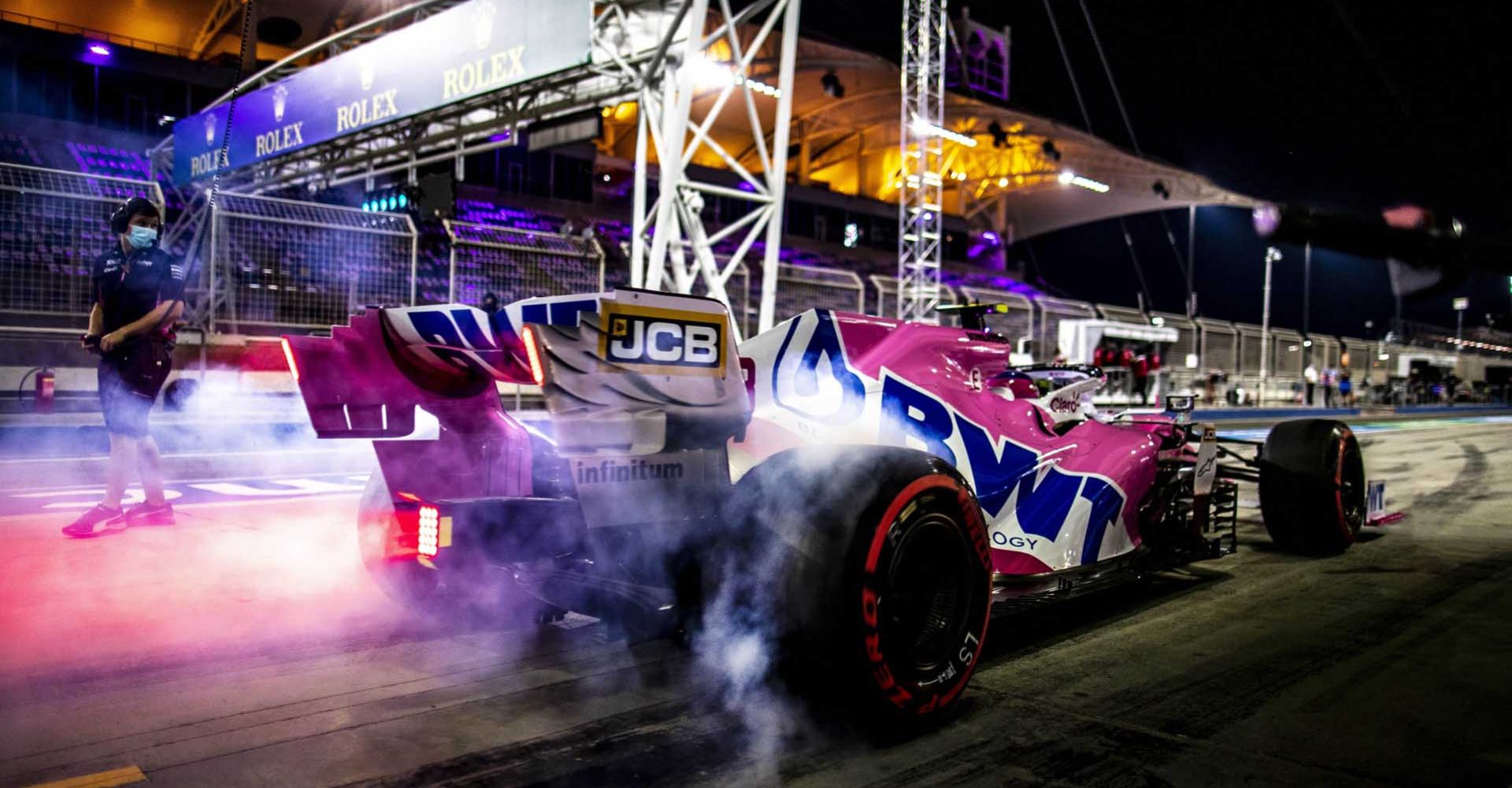 Lance Stroll, Racing Point RP20, leaves the pits