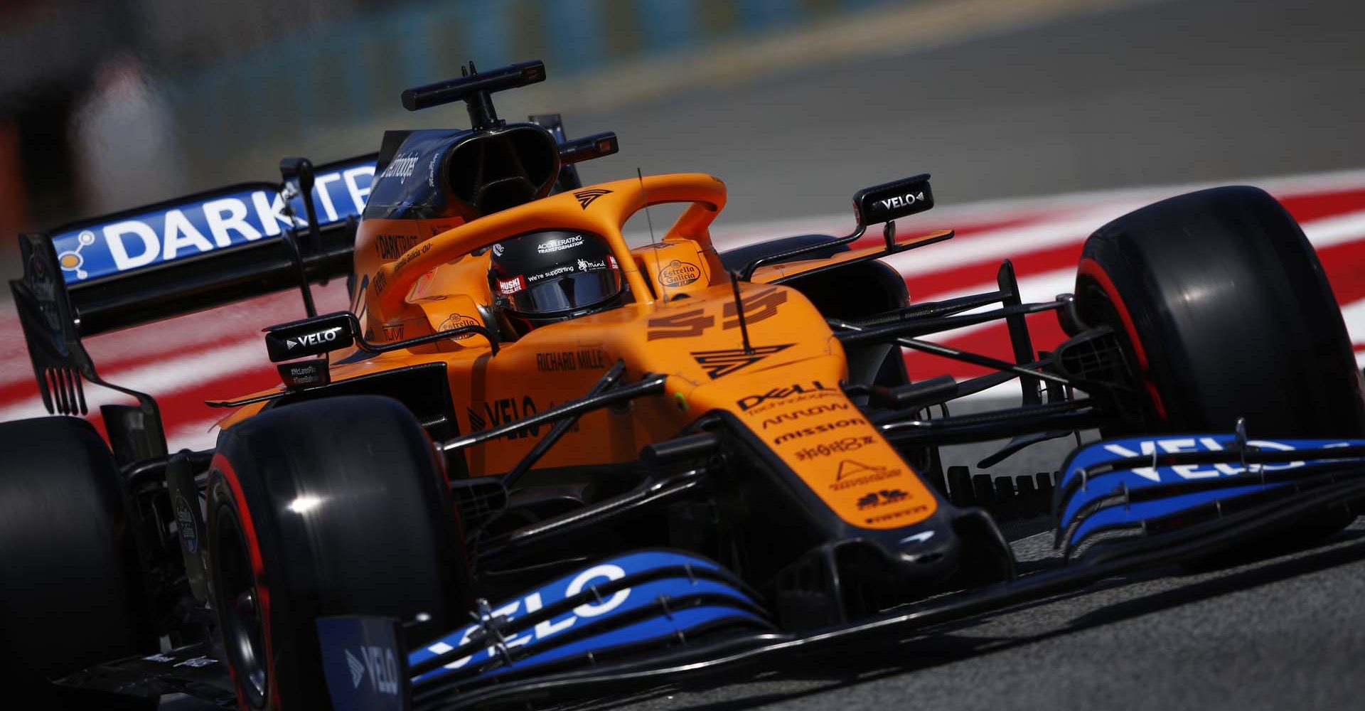 Carlos Sainz, McLaren MCL35, exits the pit lane