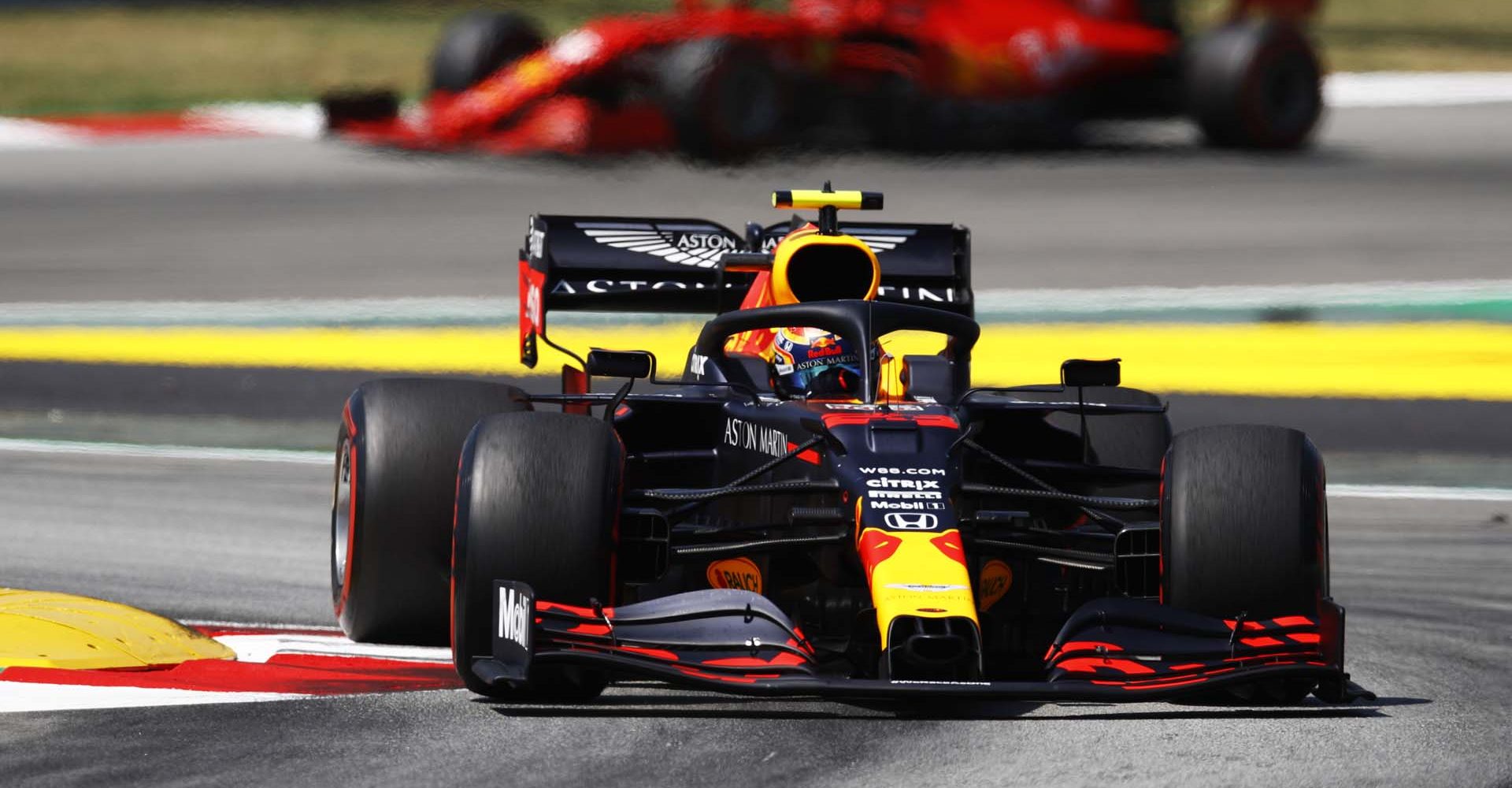 BARCELONA, SPAIN - AUGUST 15: Alexander Albon of Thailand driving the (23) Aston Martin Red Bull Racing RB16 on track during final practice for the F1 Grand Prix of Spain at Circuit de Barcelona-Catalunya on August 15, 2020 in Barcelona, Spain. (Photo by Alejandro Garcia/Pool via Getty Images)