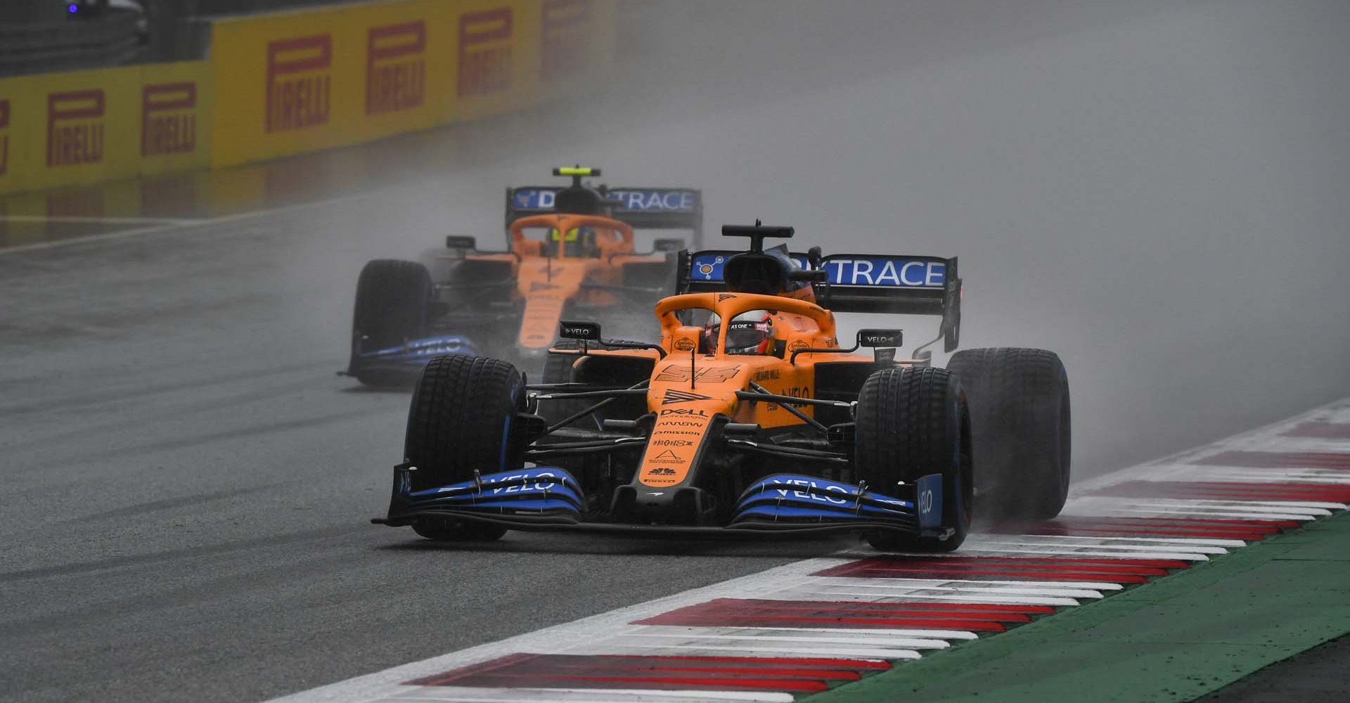 RED BULL RING, AUSTRIA - JULY 11: Carlos Sainz, McLaren MCL35, leads Lando Norris, McLaren MCL35 during the Styrian GP at Red Bull Ring on Saturday July 11, 2020 in Spielberg, Austria. (Photo by Mark Sutton / LAT Images)