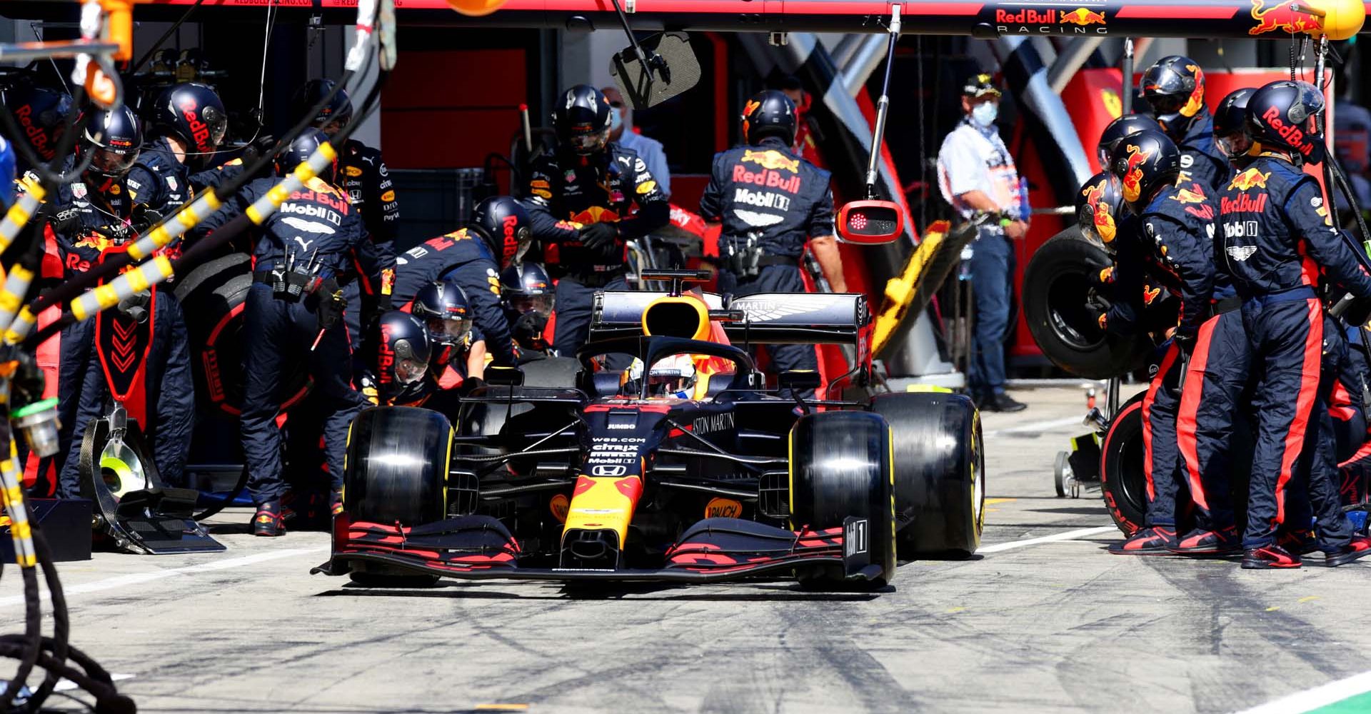 SPIELBERG, AUSTRIA - JULY 12:  Max Verstappen of the Netherlands driving the (33) Aston Martin Red Bull Racing RB16 leaves the pits during the Formula One Grand Prix of Styria at Red Bull Ring on July 12, 2020 in Spielberg, Austria. (Photo by Peter Fox/Getty Images) // Getty Images / Red Bull Content Pool  // AP-24KXPJVFD2111 // Usage for editorial use only //