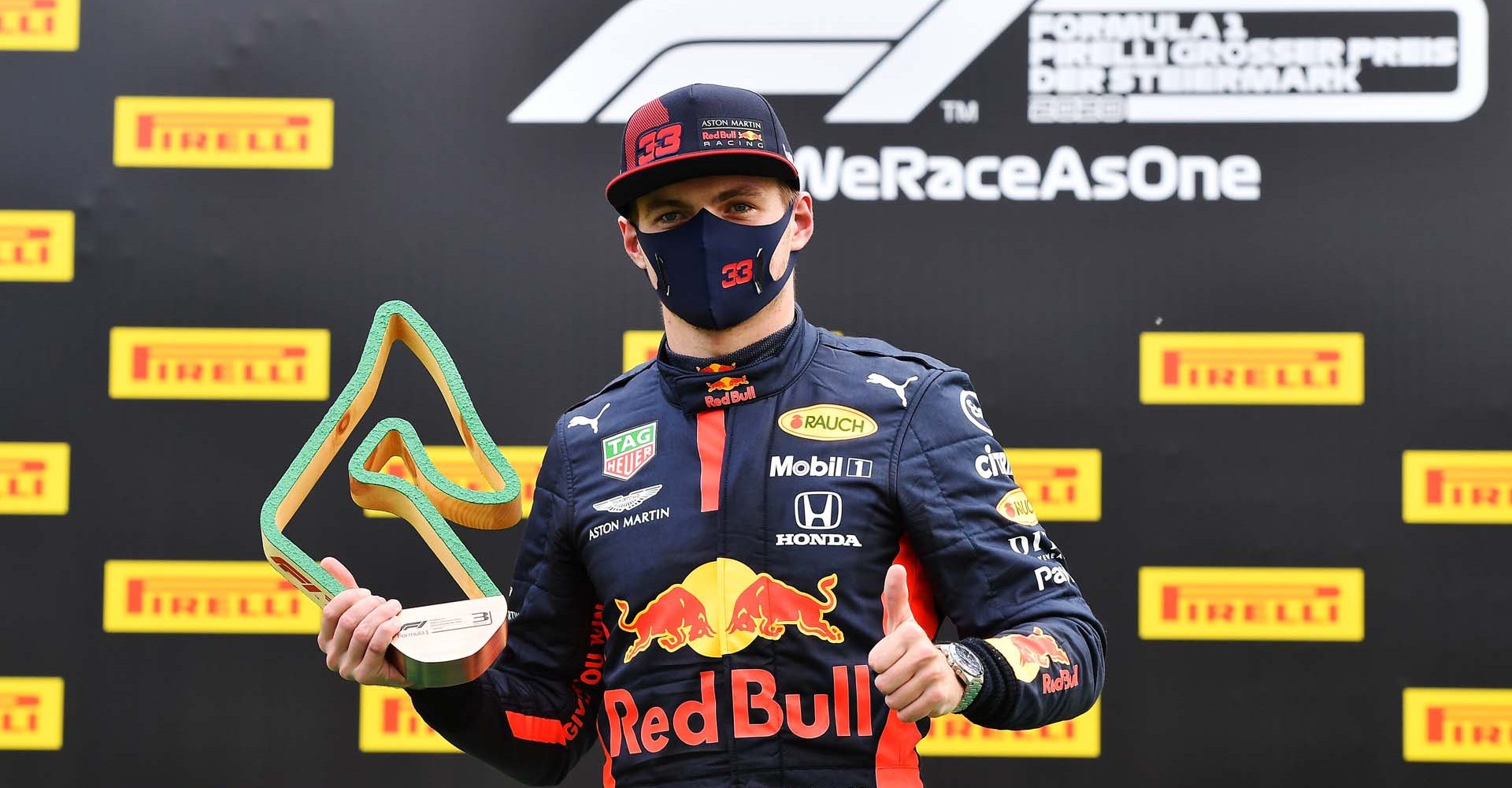 SPIELBERG, AUSTRIA - JULY 12: Third placed Max Verstappen of Netherlands and Red Bull Racing celebrates on the podium following the Formula One Grand Prix of Styria at Red Bull Ring on July 12, 2020 in Spielberg, Austria. (Photo by Joe Klamar/Pool via Getty Images) // Getty Images / Red Bull Content Pool  // AP-24KY27X8N1W11 // Usage for editorial use only //