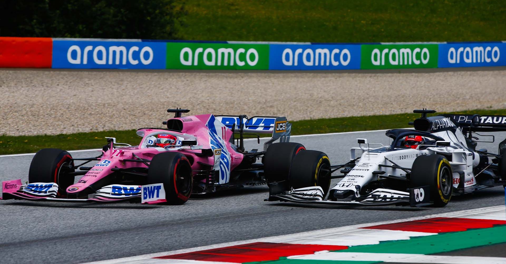 Sergio Perez, Racing Point RP20, leads Daniil Kvyat, AlphaTauri AT01