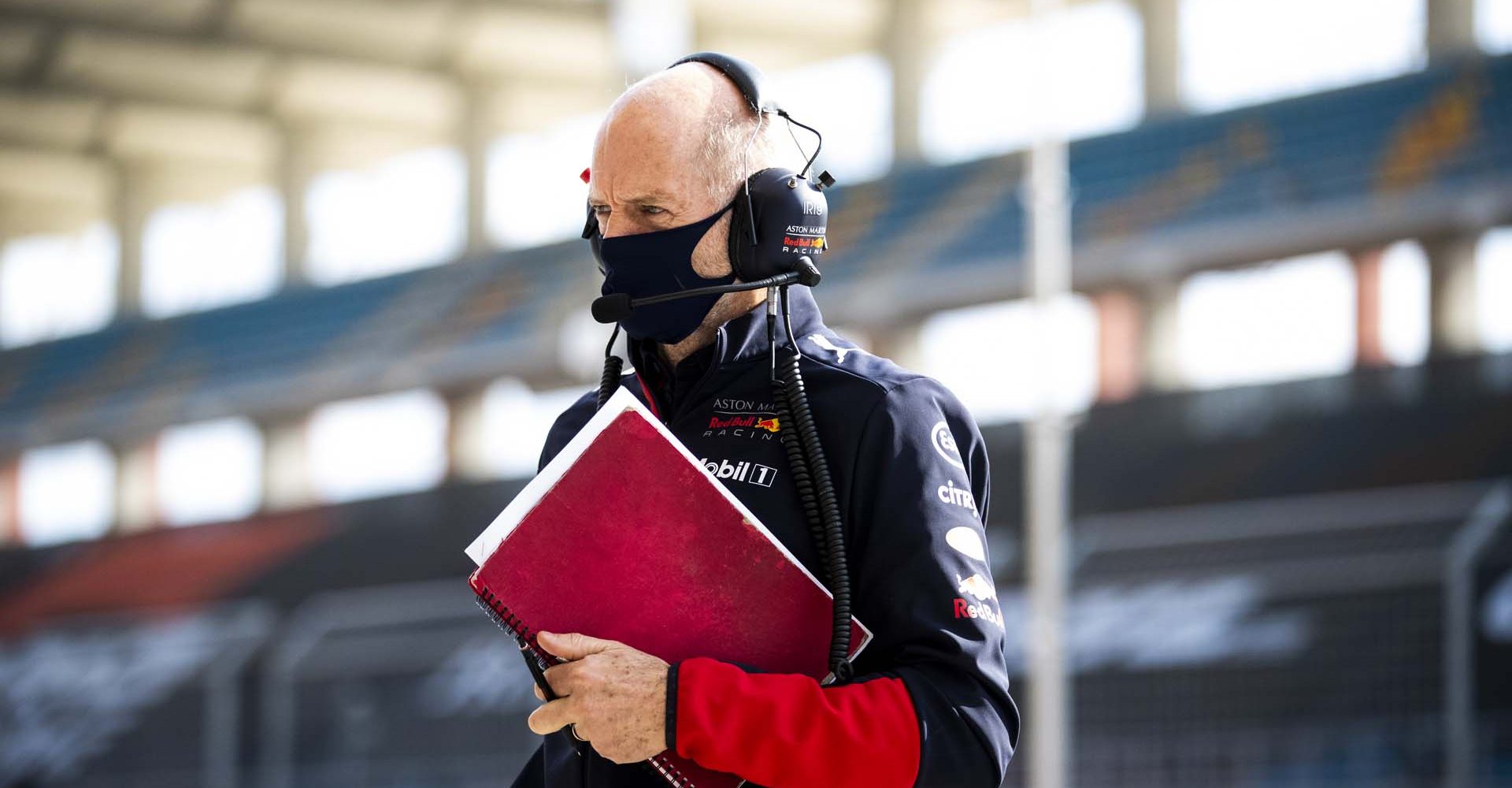 ISTANBUL, TURKEY - NOVEMBER 13: Adrian Newey, the Chief Technical Officer of Red Bull Racing looks on from the pitlane during practice ahead of the F1 Grand Prix of Turkey at Intercity Istanbul Park on November 13, 2020 in Istanbul, Turkey. (Photo by Bryn Lennon/Getty Images)