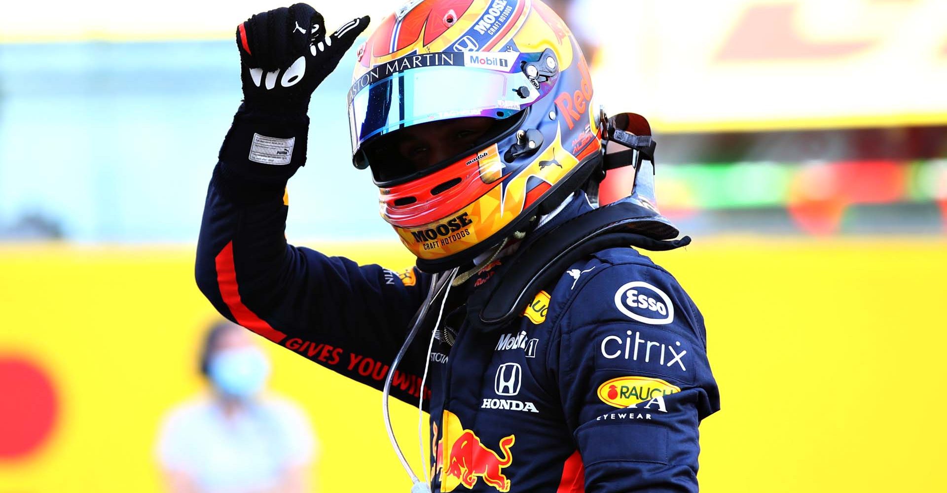 SCARPERIA, ITALY - SEPTEMBER 13: Third placed Alexander Albon of Thailand and Red Bull Racing celebrates in parc ferme during the F1 Grand Prix of Tuscany at Mugello Circuit on September 13, 2020 in Scarperia, Italy. (Photo by Mark Thompson/Getty Images)