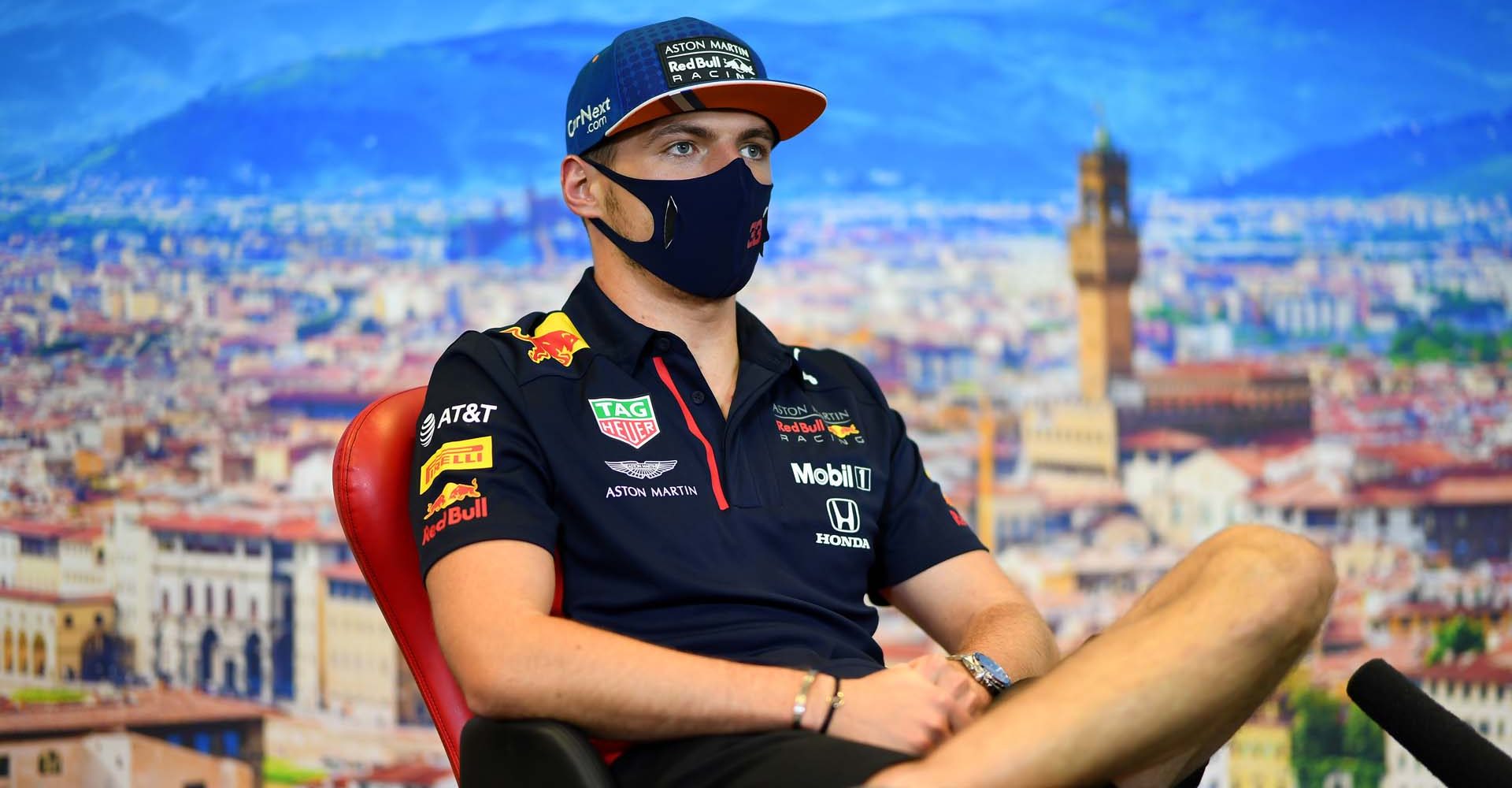 SCARPERIA, ITALY - SEPTEMBER 10: Max Verstappen of Netherlands and Red Bull Racing talks in the Drivers Press Conference during previews ahead of the F1 Grand Prix of Tuscany at Mugello Circuit on September 10, 2020 in Scarperia, Italy. (Photo by Getty Images/Getty Images)