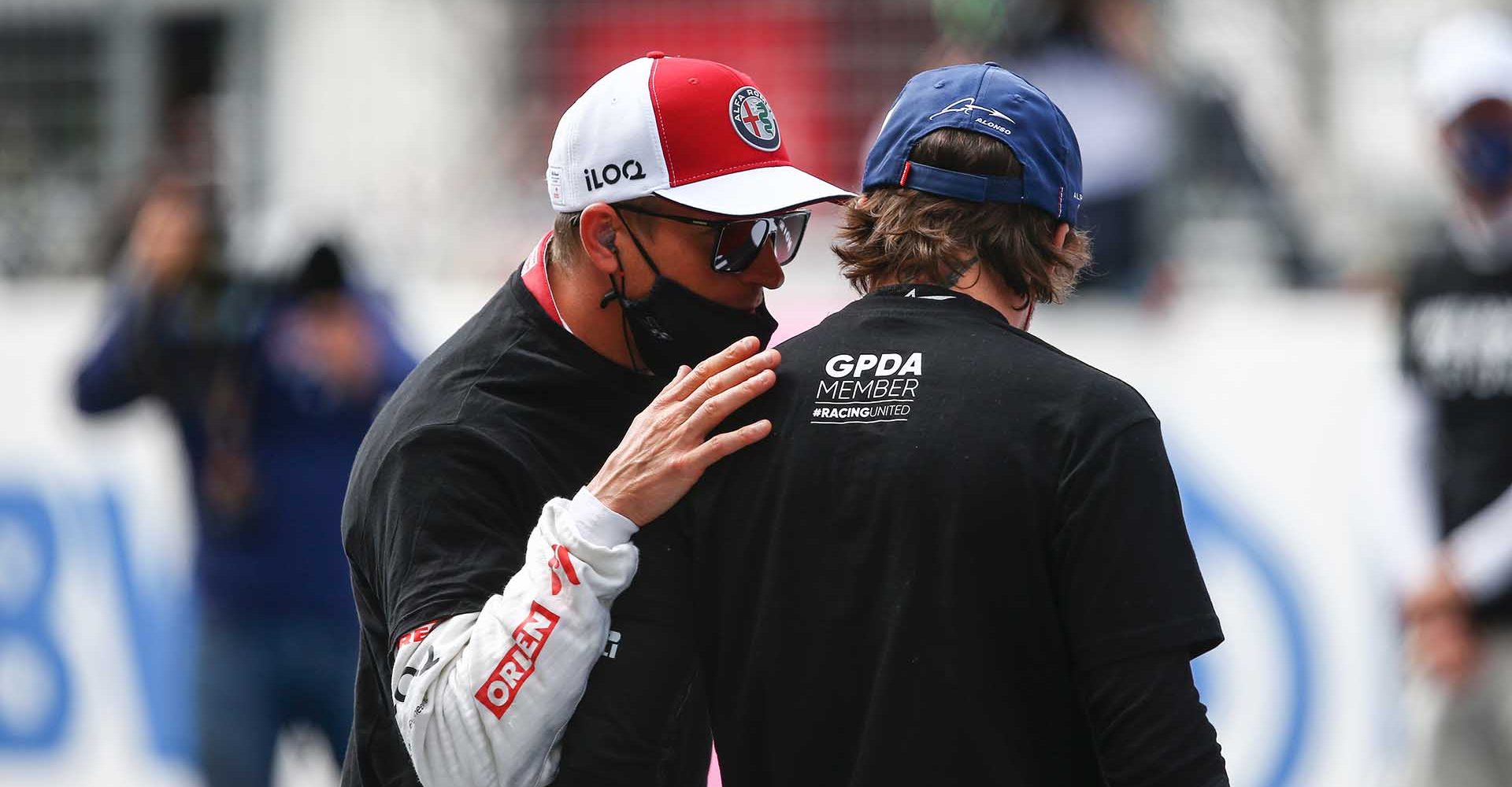 RAIKKONEN Kimi Räikkönen (fin), Alfa Romeo Racing ORLEN C41, portrait with ALONSO Fernando (spa), Alpine F1 A521, starting grid, grille de depart, during the Formula 1 Grosser Preis Von Osterreich 2021, 2021 Austrian Grand Prix, 9th round of the 2021 FIA Formula One World Championship from July 2 to 4, 2021 on the Red Bull Ring, in Spielberg, Austria - Photo Joao Filipe / DPPI