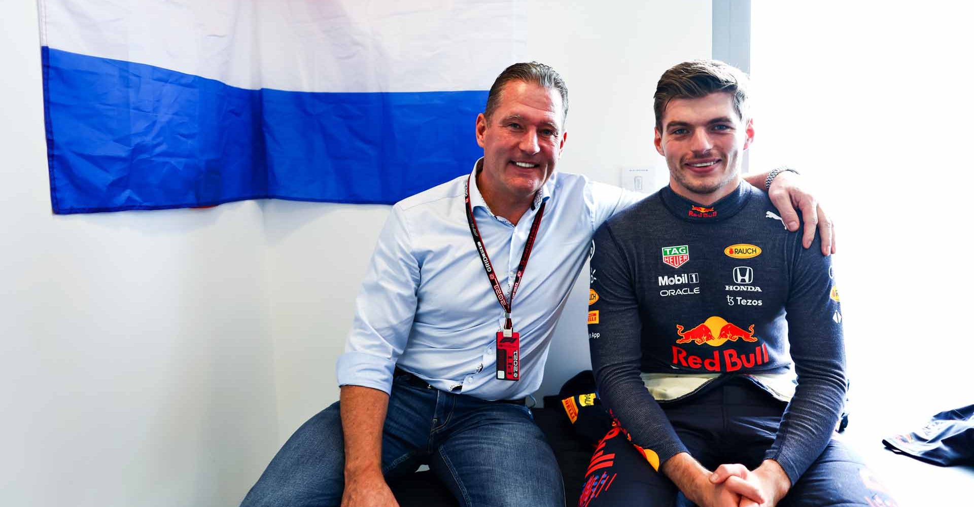 ABU DHABI, UNITED ARAB EMIRATES - DECEMBER 11: Max Verstappen of Netherlands and Red Bull Racing prepares to drive with his father Jos Verstappen before qualifying ahead of the F1 Grand Prix of Abu Dhabi at Yas Marina Circuit on December 11, 2021 in Abu Dhabi, United Arab Emirates. (Photo by Mark Thompson/Getty Images)