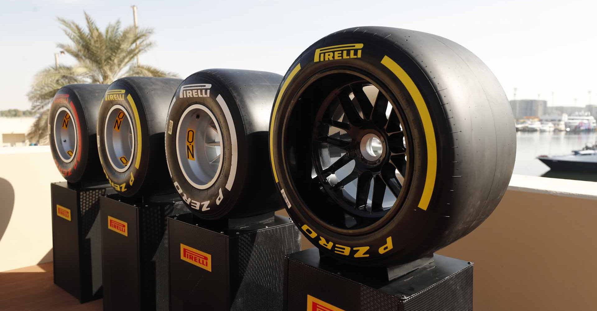 YAS MARINA CIRCUIT, UNITED ARAB EMIRATES - DECEMBER 09: Pirelli tyres along with the new size for 2022 season during the Abu Dhabi GP at Yas Marina Circuit on Thursday December 09, 2021 in Abu Dhabi, United Arab Emirates. (Photo by Steven Tee / LAT Images)