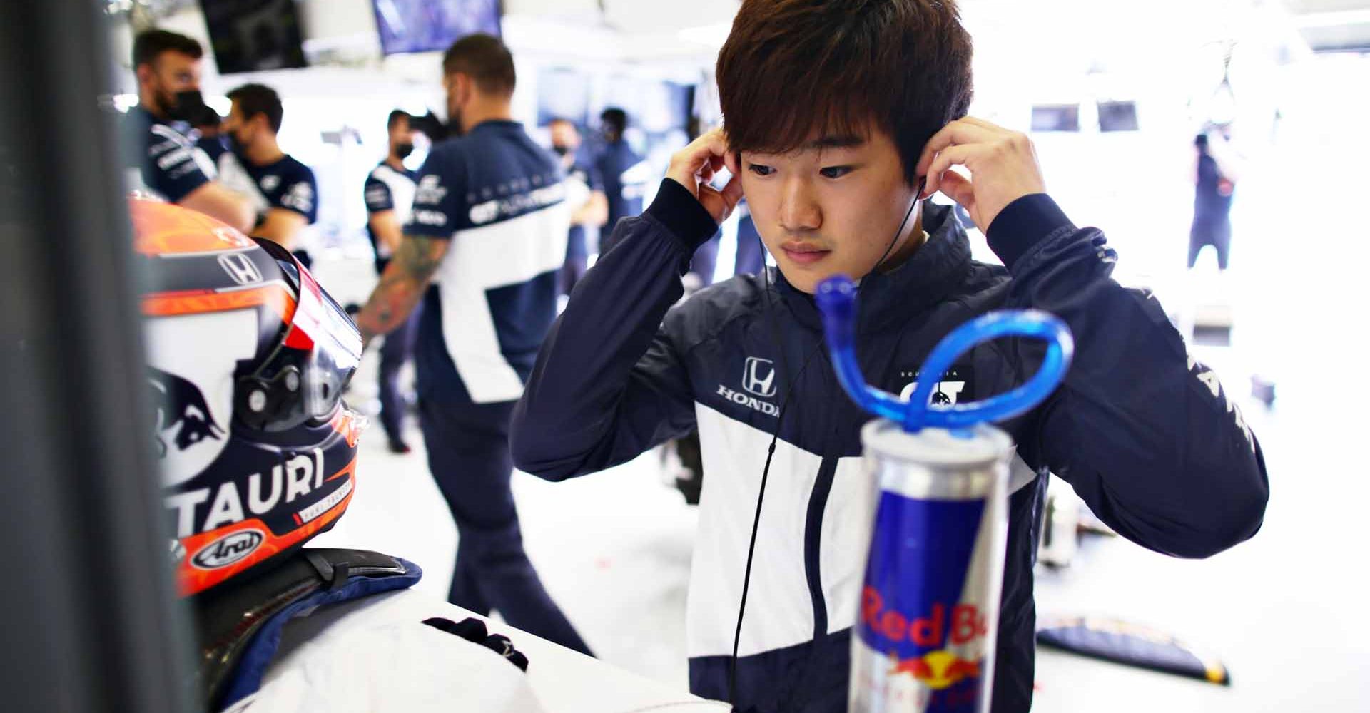 SPIELBERG, AUSTRIA - JULY 02: Yuki Tsunoda of Japan and Scuderia AlphaTauri prepares to drive in the garage during practice ahead of the F1 Grand Prix of Austria at Red Bull Ring on July 02, 2021 in Spielberg, Austria. (Photo by Peter Fox/Getty Images)