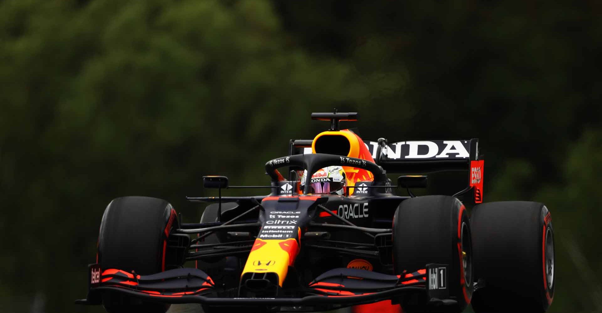 SPIELBERG, AUSTRIA - JULY 02: Max Verstappen of the Netherlands driving the (33) Red Bull Racing RB16B Honda during practice ahead of the F1 Grand Prix of Austria at Red Bull Ring on July 02, 2021 in Spielberg, Austria. (Photo by Bryn Lennon/Getty Images)