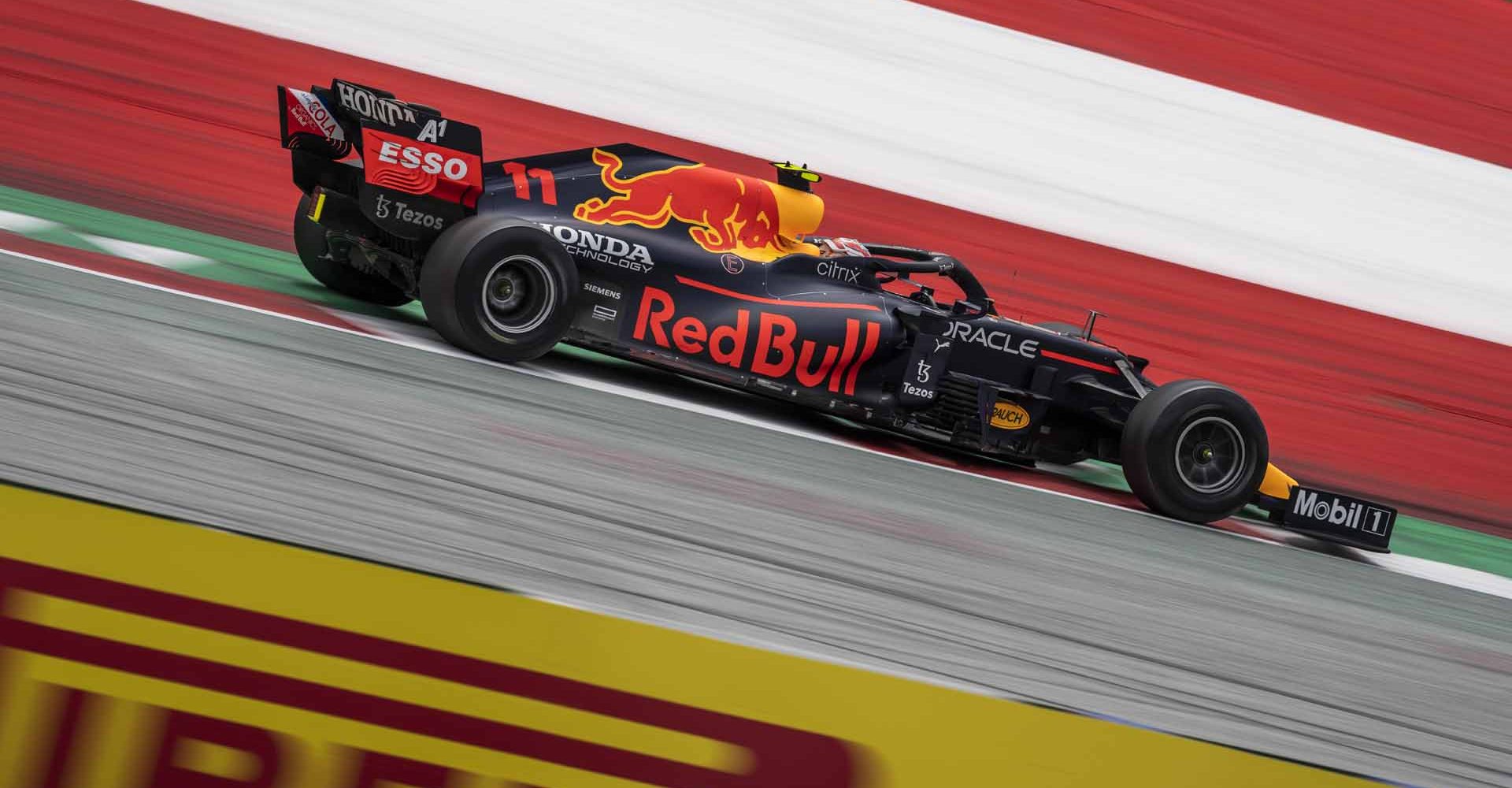 Sergio Perez races during the FIA Formula One World Championship 2021 in Spielberg, Austria on July 2, 2021