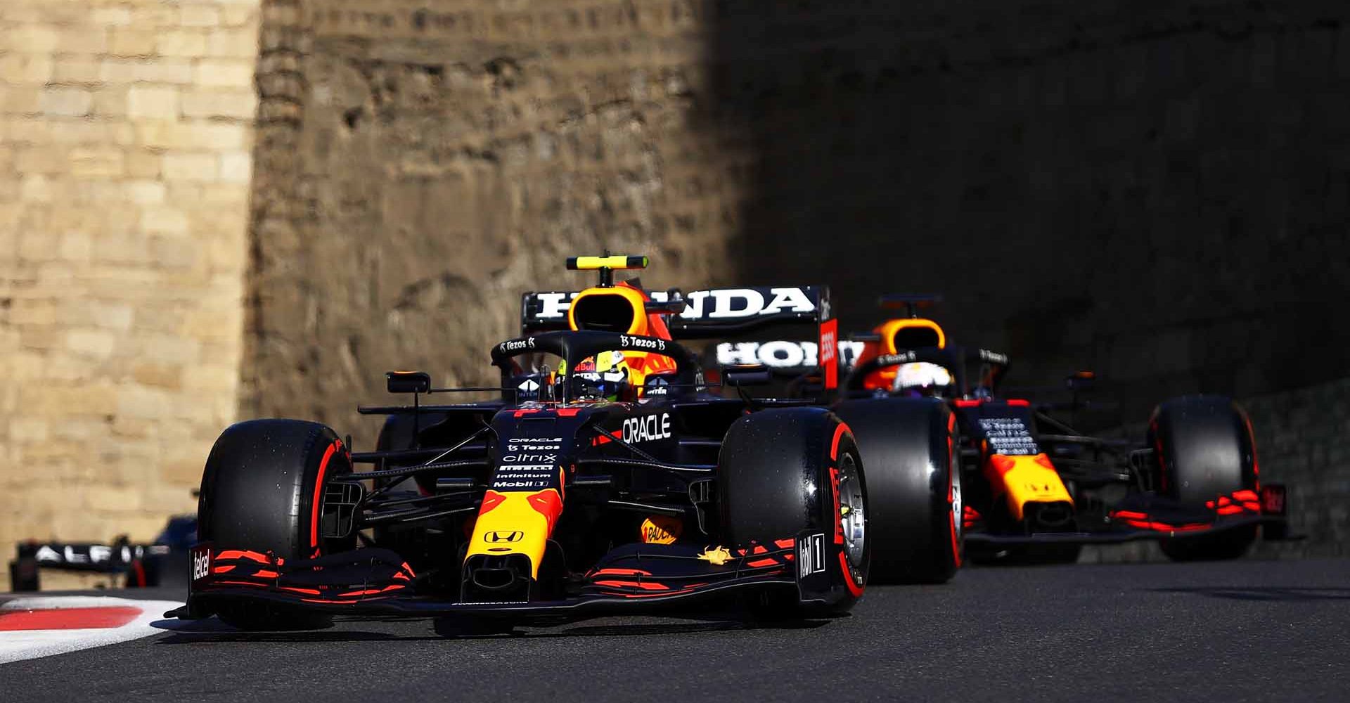 BAKU, AZERBAIJAN - JUNE 05: Sergio Perez of Mexico driving the (11) Red Bull Racing RB16B Honda on track during qualifying ahead of the F1 Grand Prix of Azerbaijan at Baku City Circuit on June 05, 2021 in Baku, Azerbaijan. (Photo by Francois Nel/Getty Images)