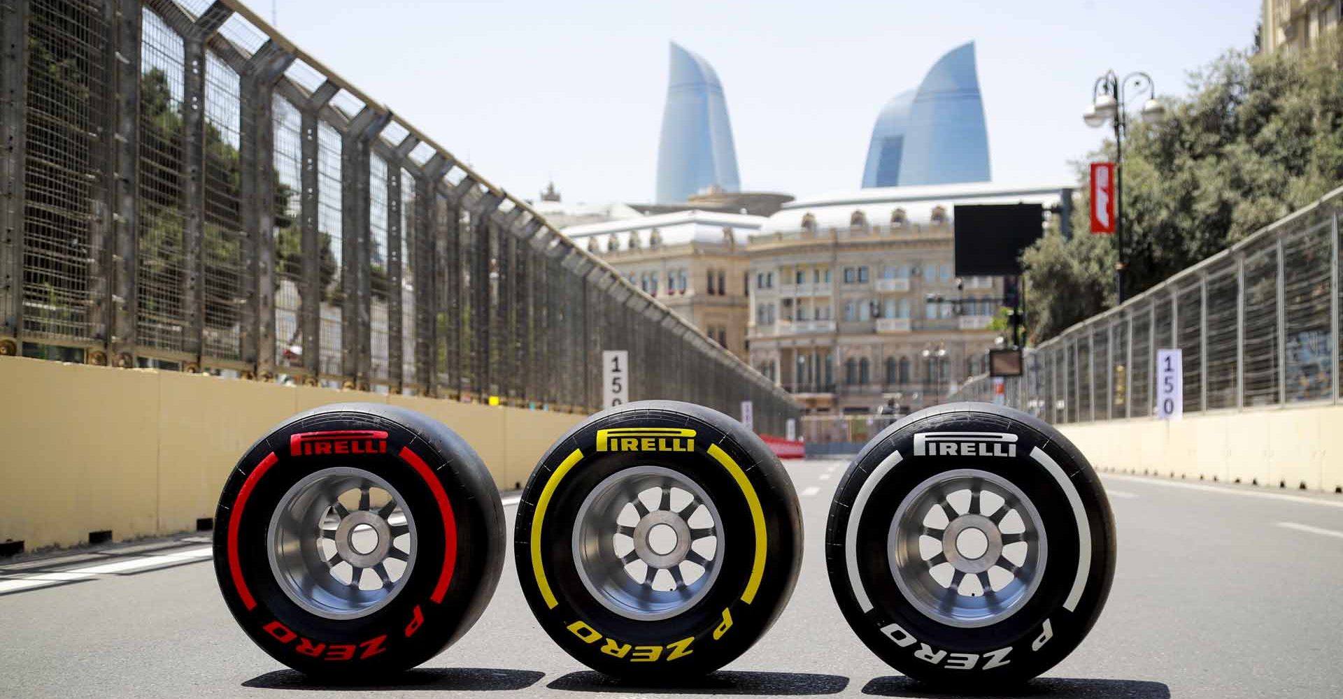 BAKU CITY CIRCUIT, AZERBAIJAN - JUNE 03: Pirelli tyres during the Azerbaijan GP at Baku City Circuit on Thursday June 03, 2021 in Baku, Azerbaijan. (Photo by Steven Tee / LAT Images)